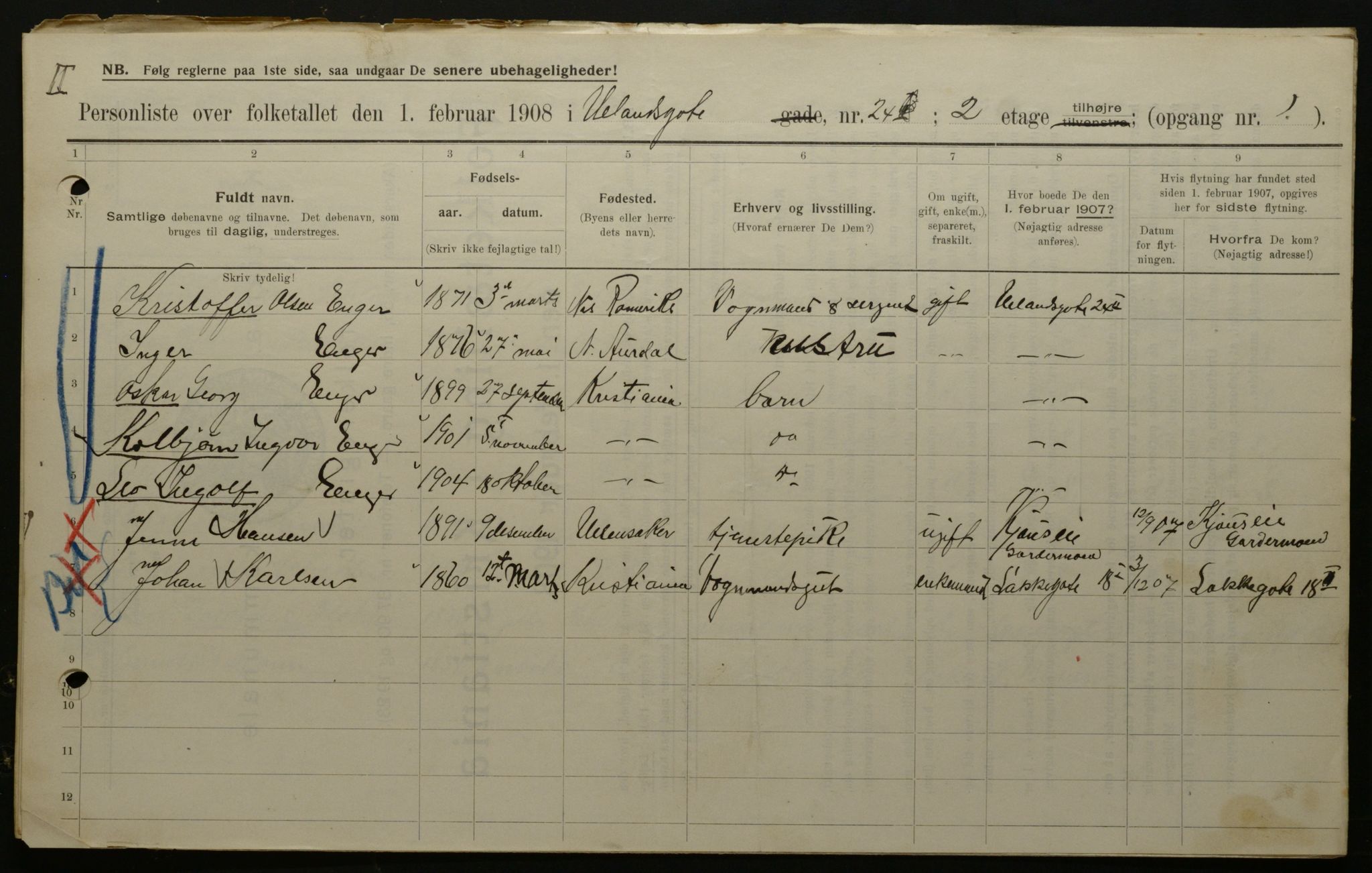 OBA, Municipal Census 1908 for Kristiania, 1908, p. 106592