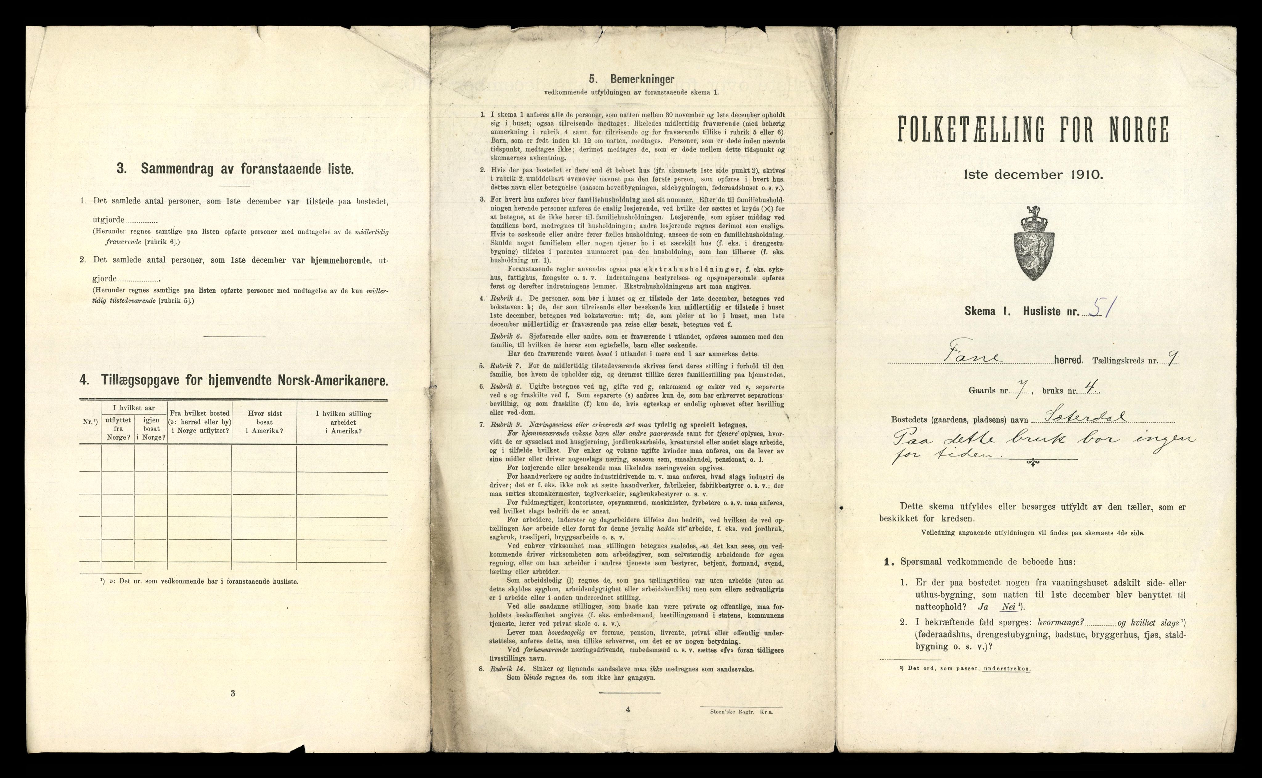 RA, 1910 census for Fana, 1910, p. 1033