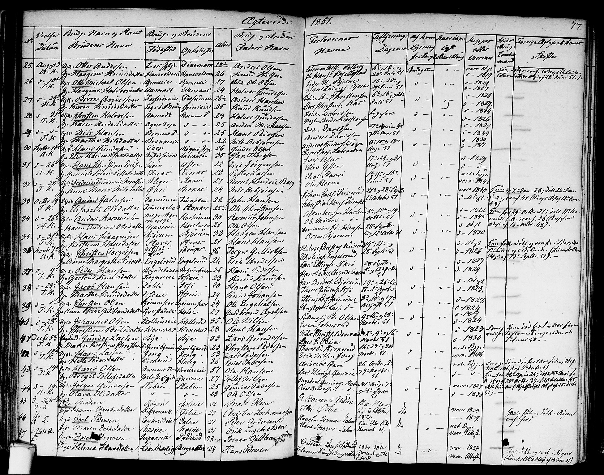Asker prestekontor Kirkebøker, SAO/A-10256a/F/Fa/L0010: Parish register (official) no. I 10, 1825-1878, p. 77