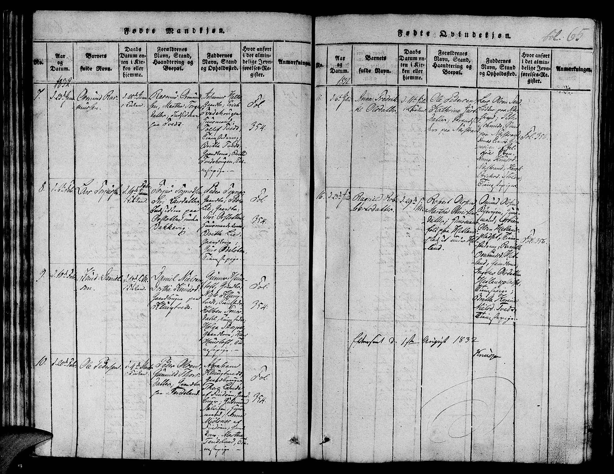 Nedstrand sokneprestkontor, AV/SAST-A-101841/01/IV: Parish register (official) no. A 6, 1816-1838, p. 65