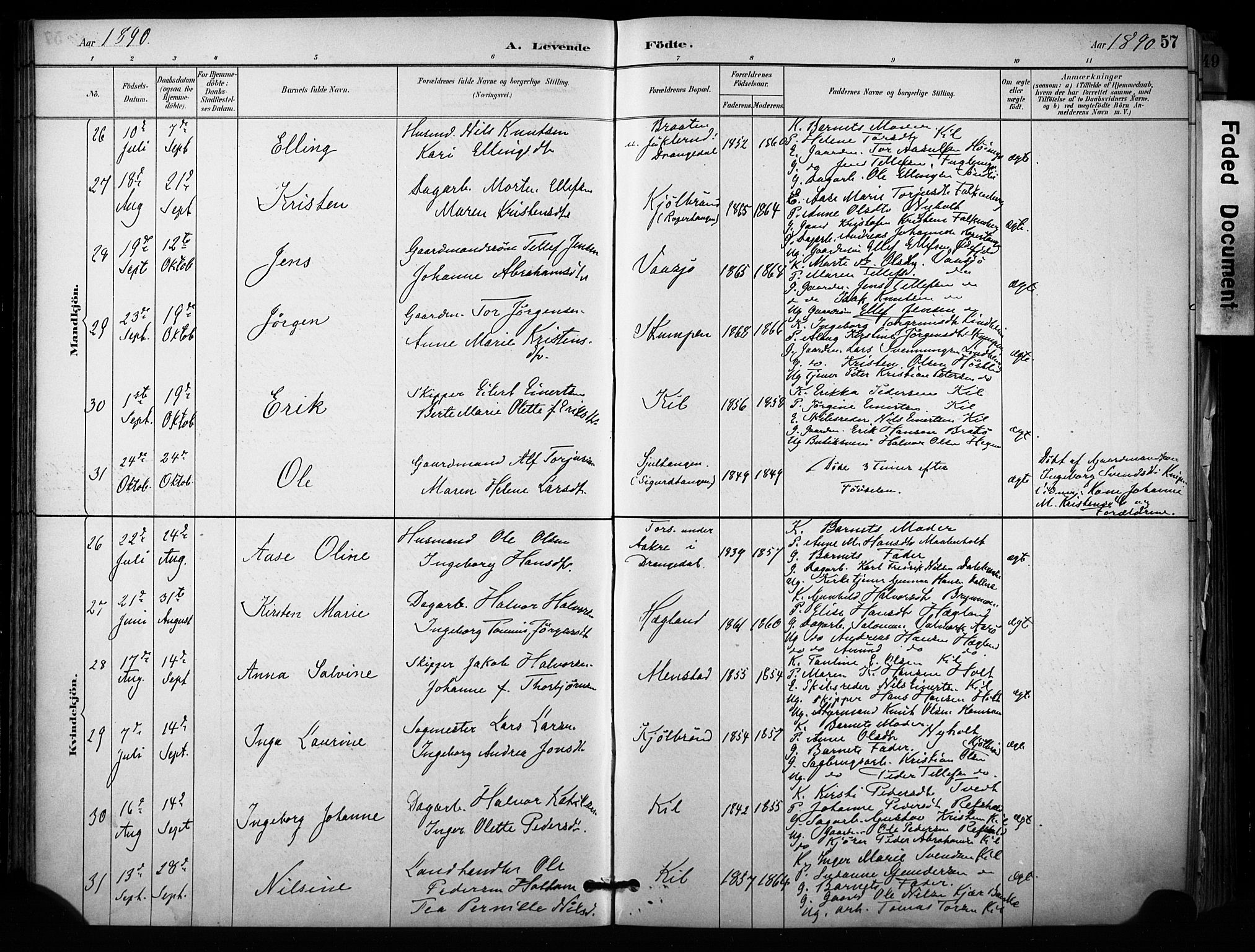 Sannidal kirkebøker, SAKO/A-296/F/Fa/L0015: Parish register (official) no. 15, 1884-1899, p. 57