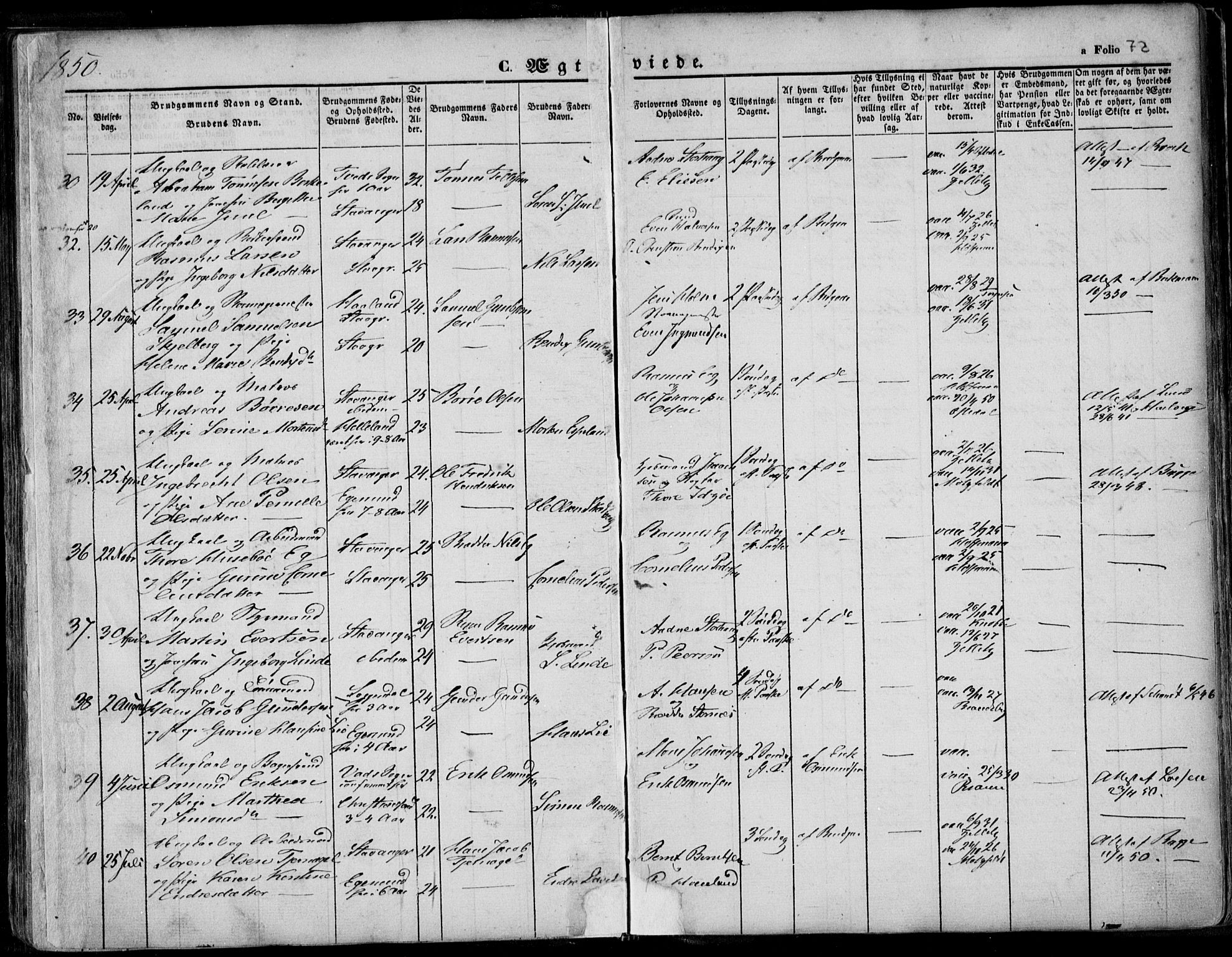 Domkirken sokneprestkontor, AV/SAST-A-101812/001/30/30BA/L0015: Parish register (official) no. A 14, 1842-1857, p. 72