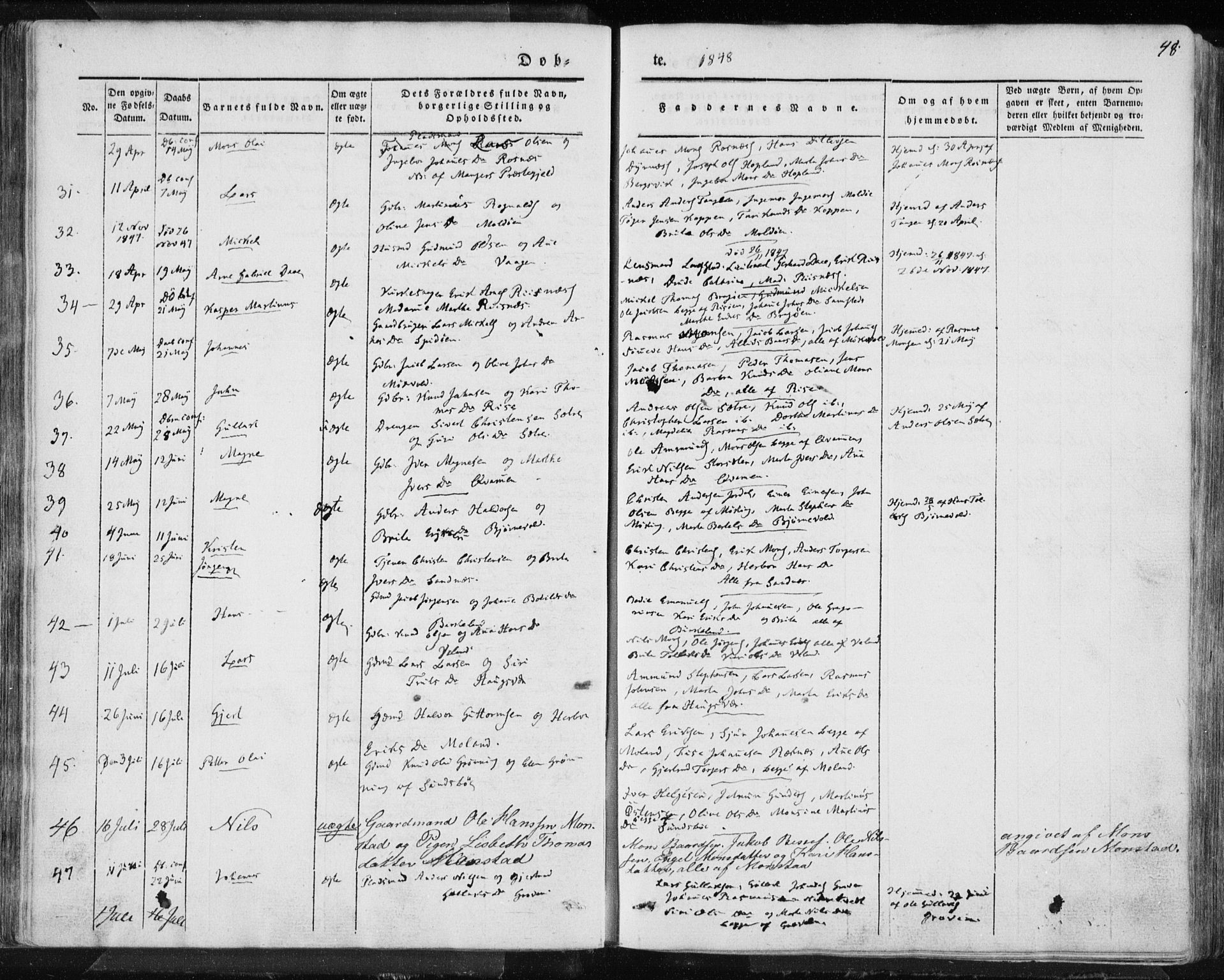 Lindås Sokneprestembete, AV/SAB-A-76701/H/Haa/Haaa/L0010: Parish register (official) no. A 10, 1842-1862, p. 48