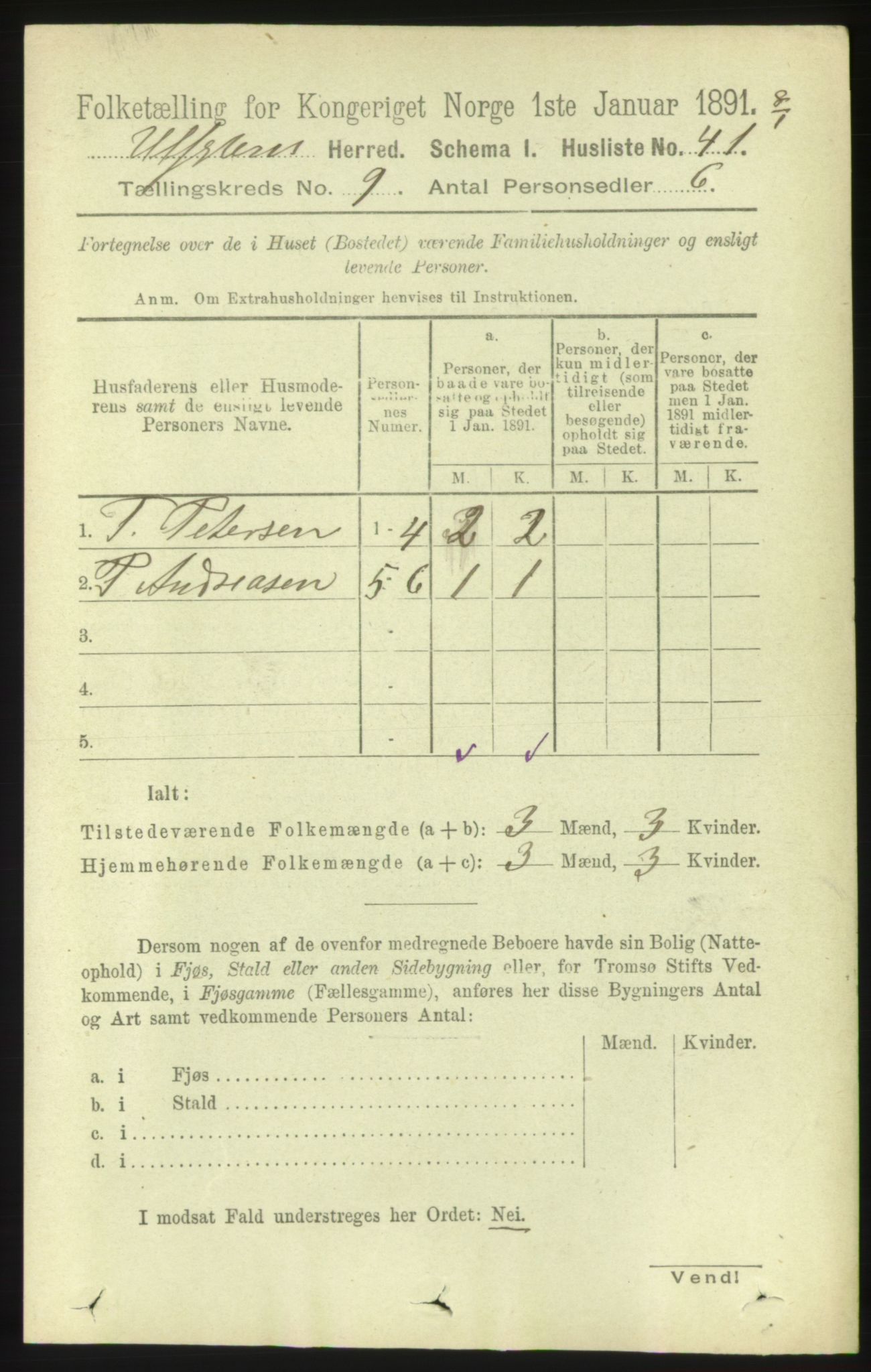 RA, 1891 census for 1516 Ulstein, 1891, p. 2806