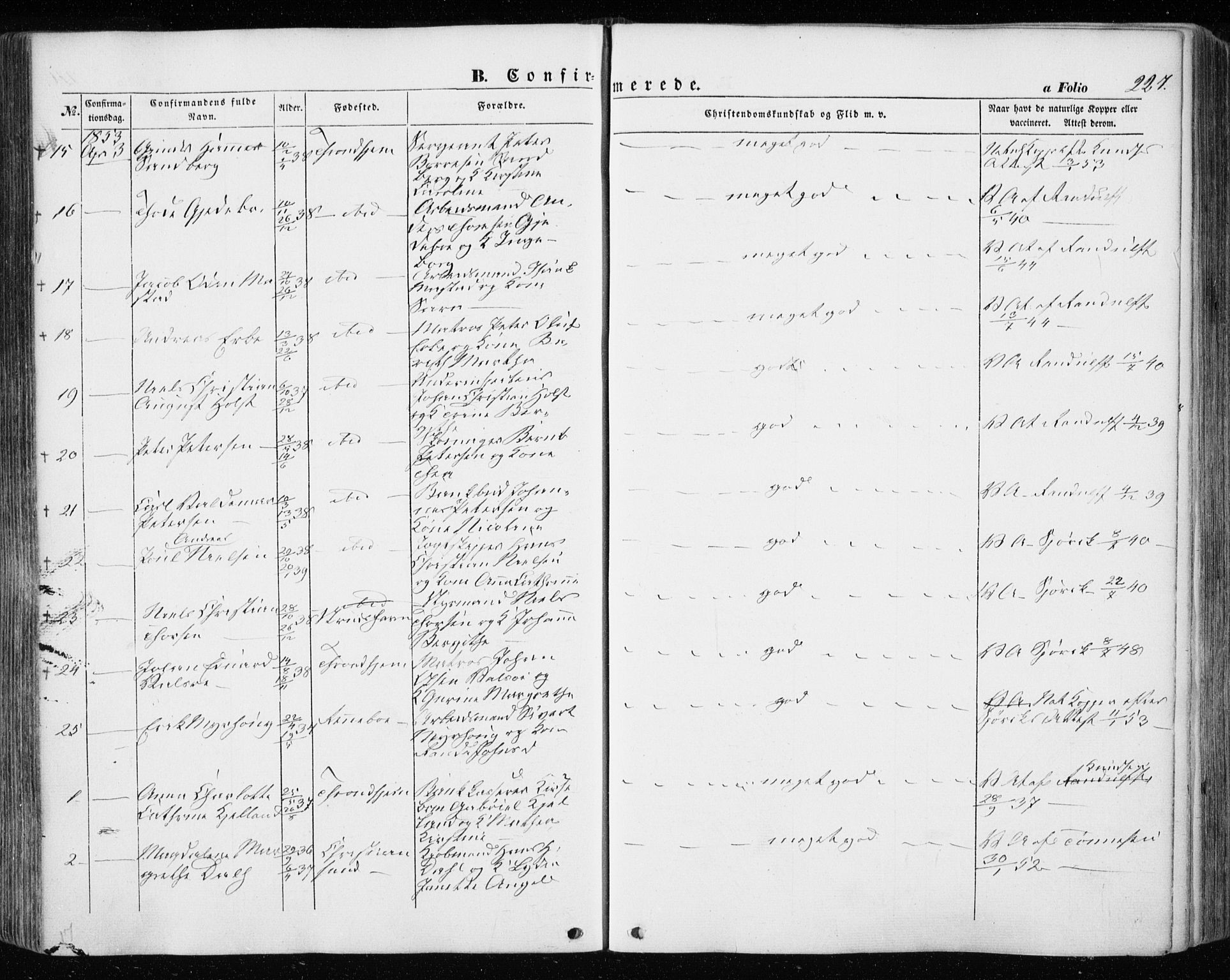 Ministerialprotokoller, klokkerbøker og fødselsregistre - Sør-Trøndelag, SAT/A-1456/601/L0051: Parish register (official) no. 601A19, 1848-1857, p. 227