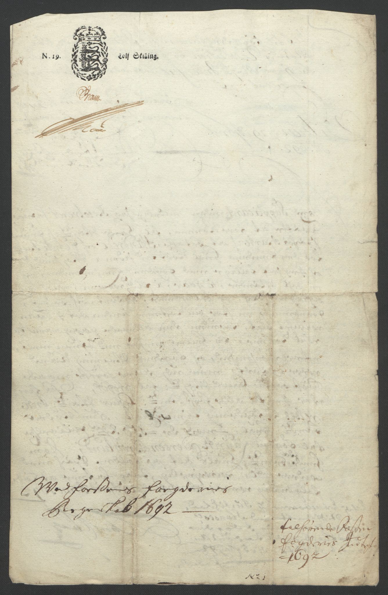 Rentekammeret inntil 1814, Reviderte regnskaper, Fogderegnskap, RA/EA-4092/R57/L3849: Fogderegnskap Fosen, 1692-1693, p. 253