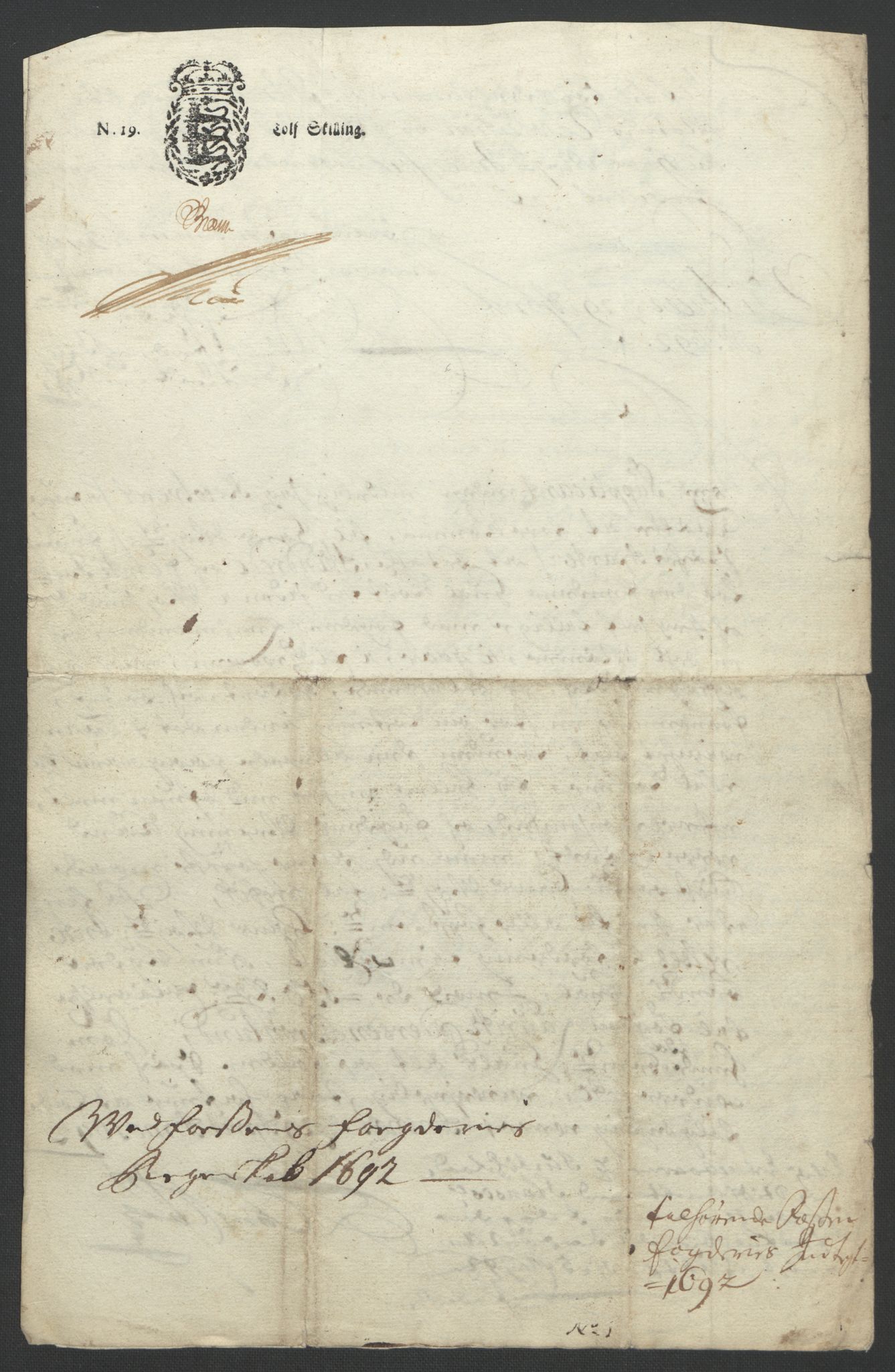 Rentekammeret inntil 1814, Reviderte regnskaper, Fogderegnskap, AV/RA-EA-4092/R57/L3849: Fogderegnskap Fosen, 1692-1693, p. 253