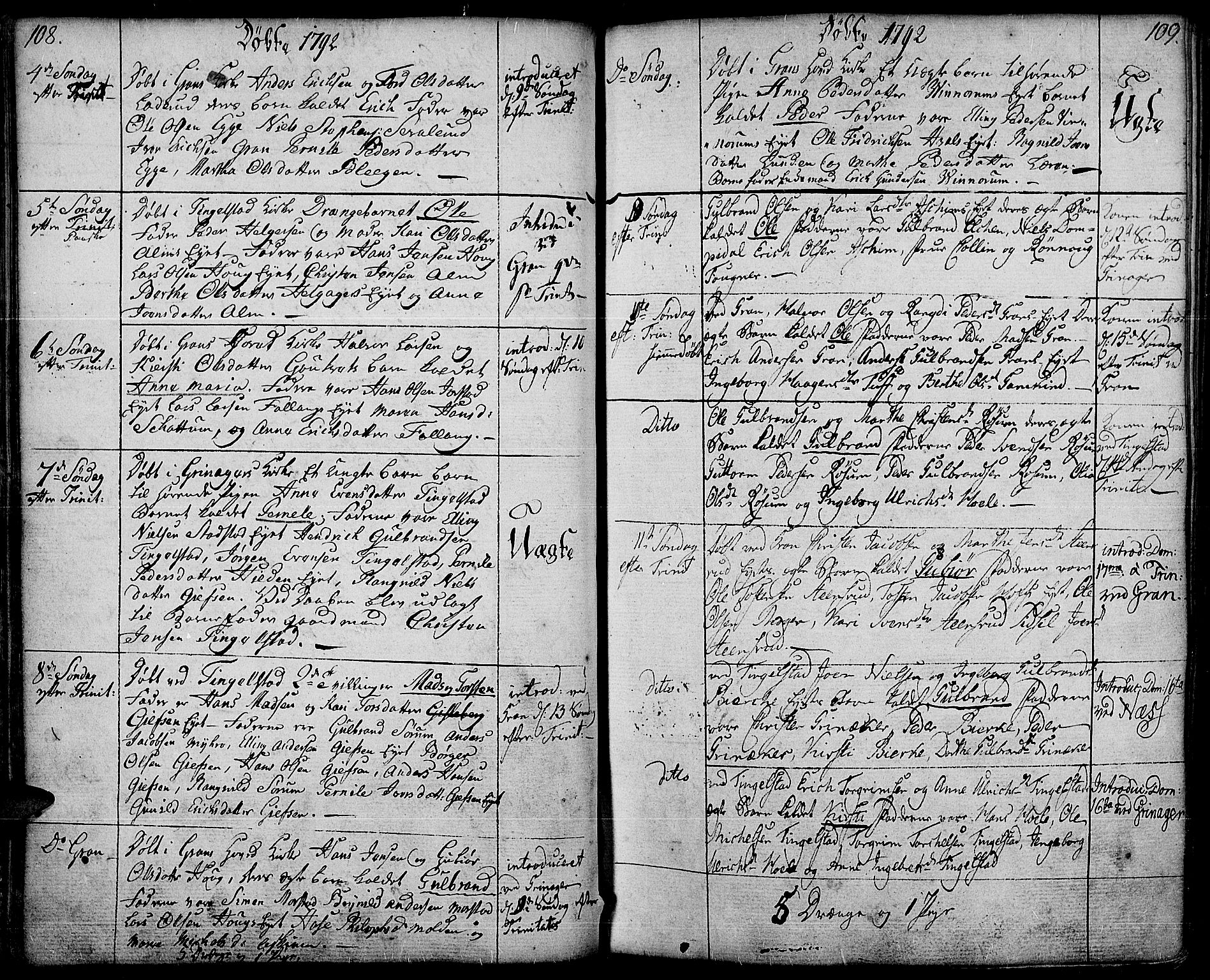 Gran prestekontor, AV/SAH-PREST-112/H/Ha/Haa/L0006: Parish register (official) no. 6, 1787-1824, p. 108-109