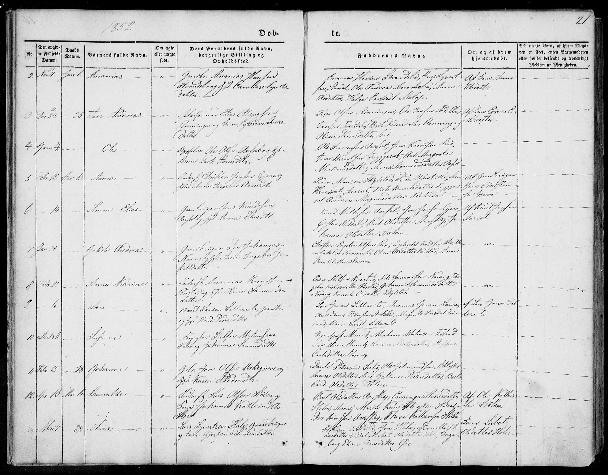 Ministerialprotokoller, klokkerbøker og fødselsregistre - Møre og Romsdal, AV/SAT-A-1454/515/L0209: Parish register (official) no. 515A05, 1847-1868, p. 21