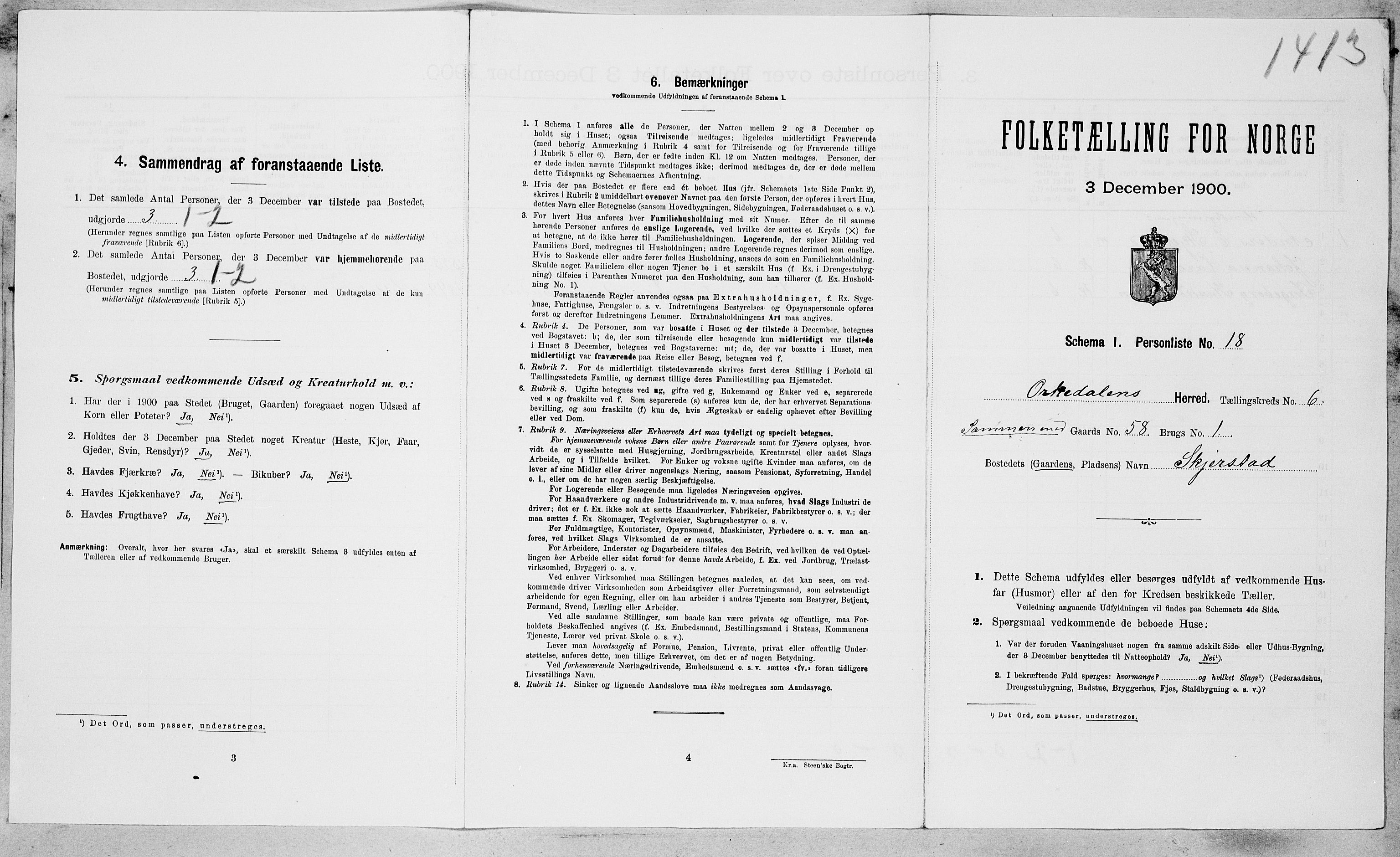 SAT, 1900 census for Orkdal, 1900, p. 1013