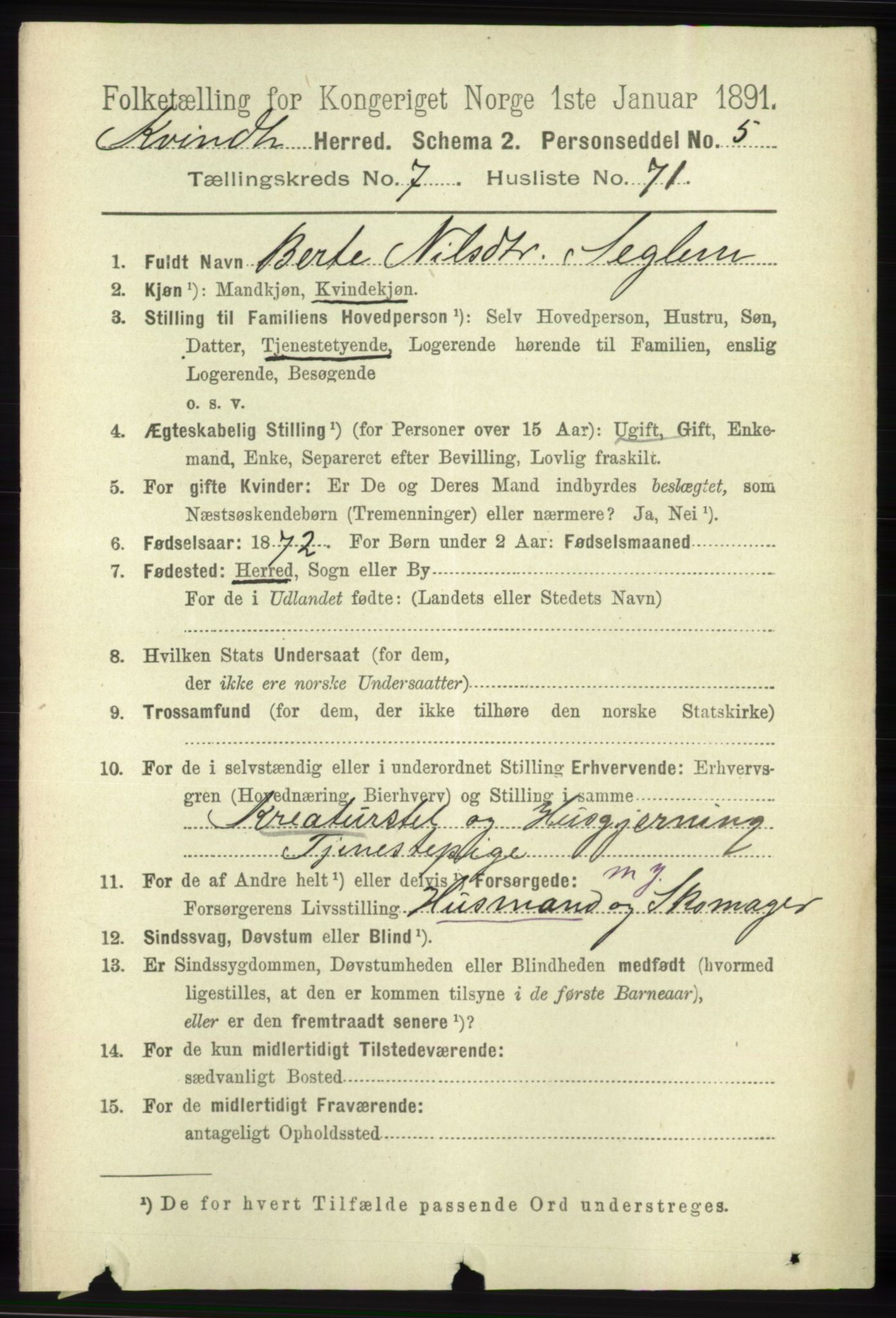 RA, 1891 census for 1224 Kvinnherad, 1891, p. 2918