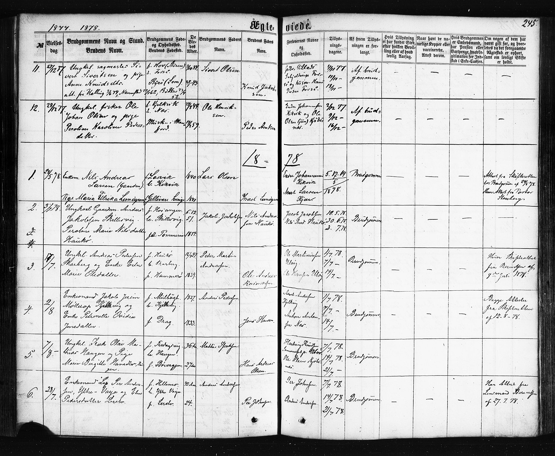 Ministerialprotokoller, klokkerbøker og fødselsregistre - Nordland, AV/SAT-A-1459/861/L0867: Parish register (official) no. 861A02, 1864-1878, p. 245