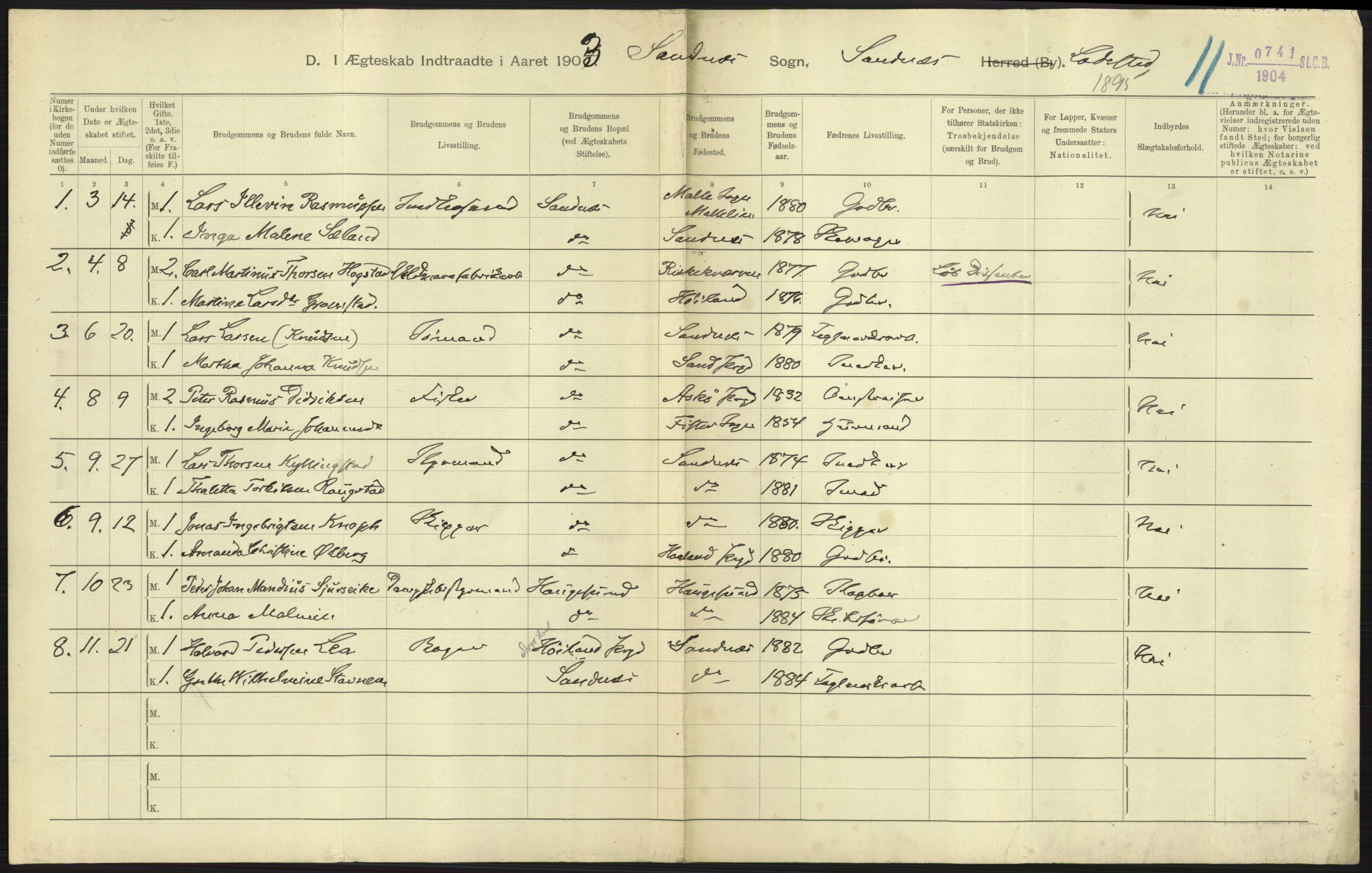 Statistisk sentralbyrå, Sosiodemografiske emner, Befolkning, AV/RA-S-2228/D/Df/Dfa/Dfaa/L0012: Stavanger amt: Fødte, gifte, døde, 1903, p. 585