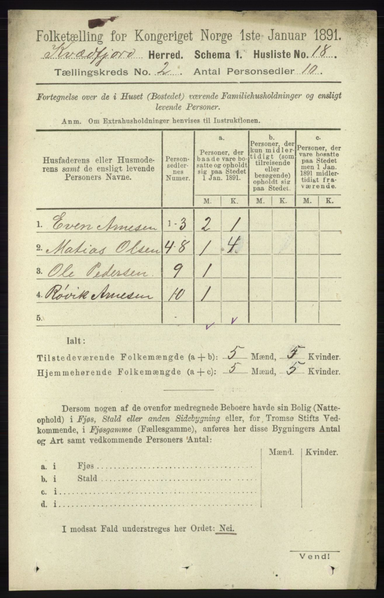 RA, 1891 census for 1911 Kvæfjord, 1891, p. 645