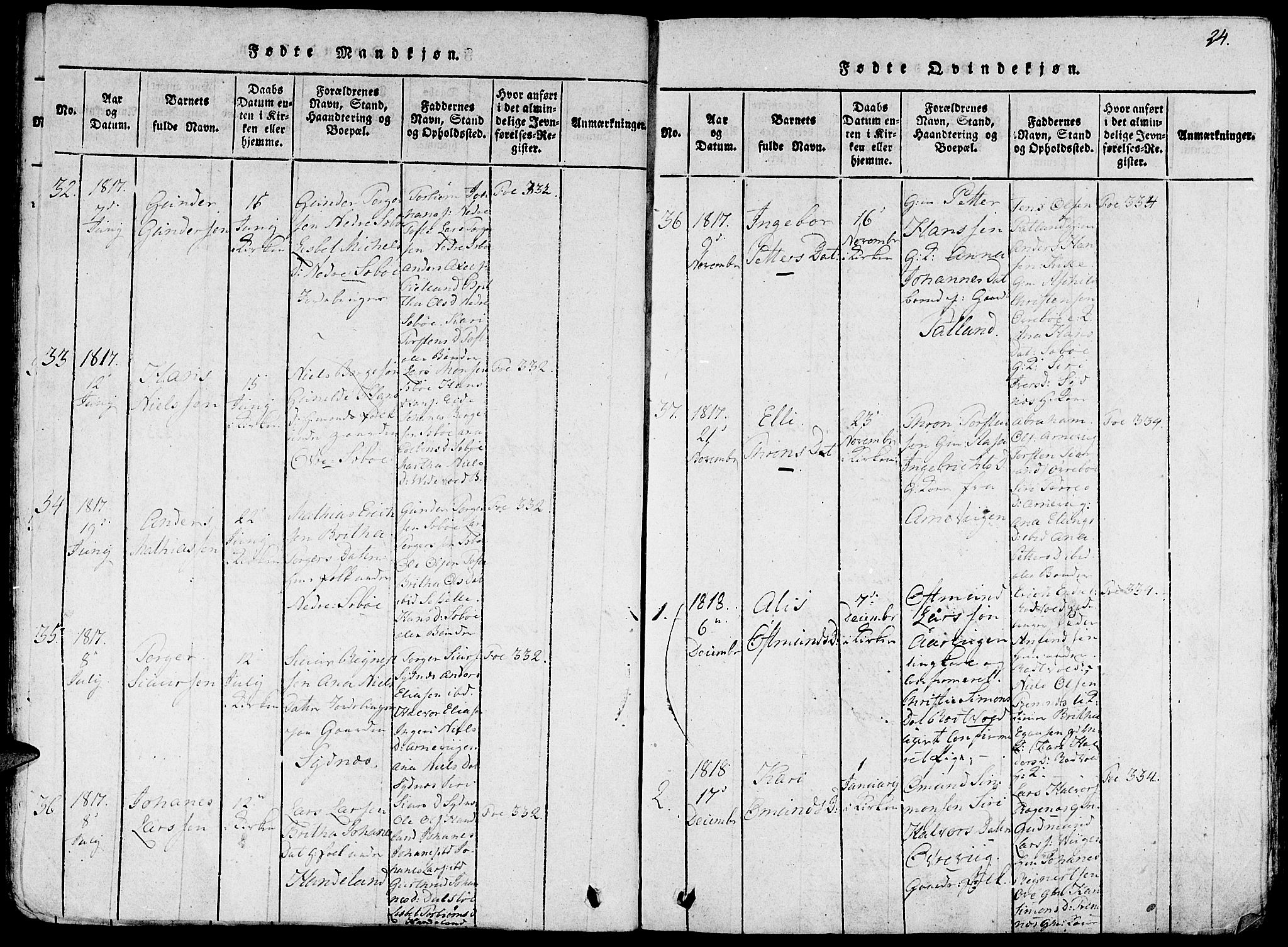 Fjelberg sokneprestembete, SAB/A-75201/H/Haa: Parish register (official) no. A 4, 1816-1822, p. 24
