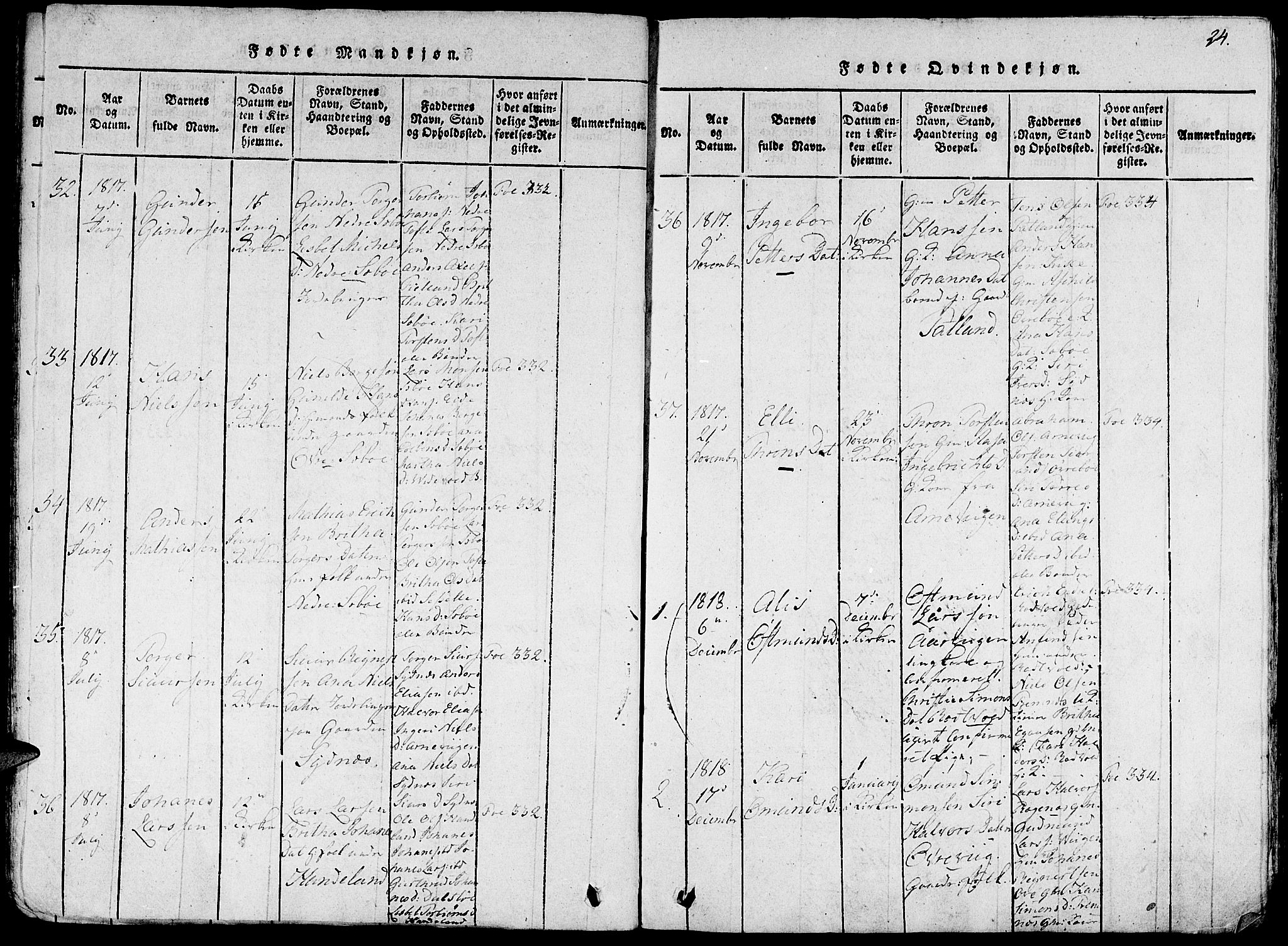 Fjelberg sokneprestembete, AV/SAB-A-75201/H/Haa: Parish register (official) no. A 4, 1816-1822, p. 24