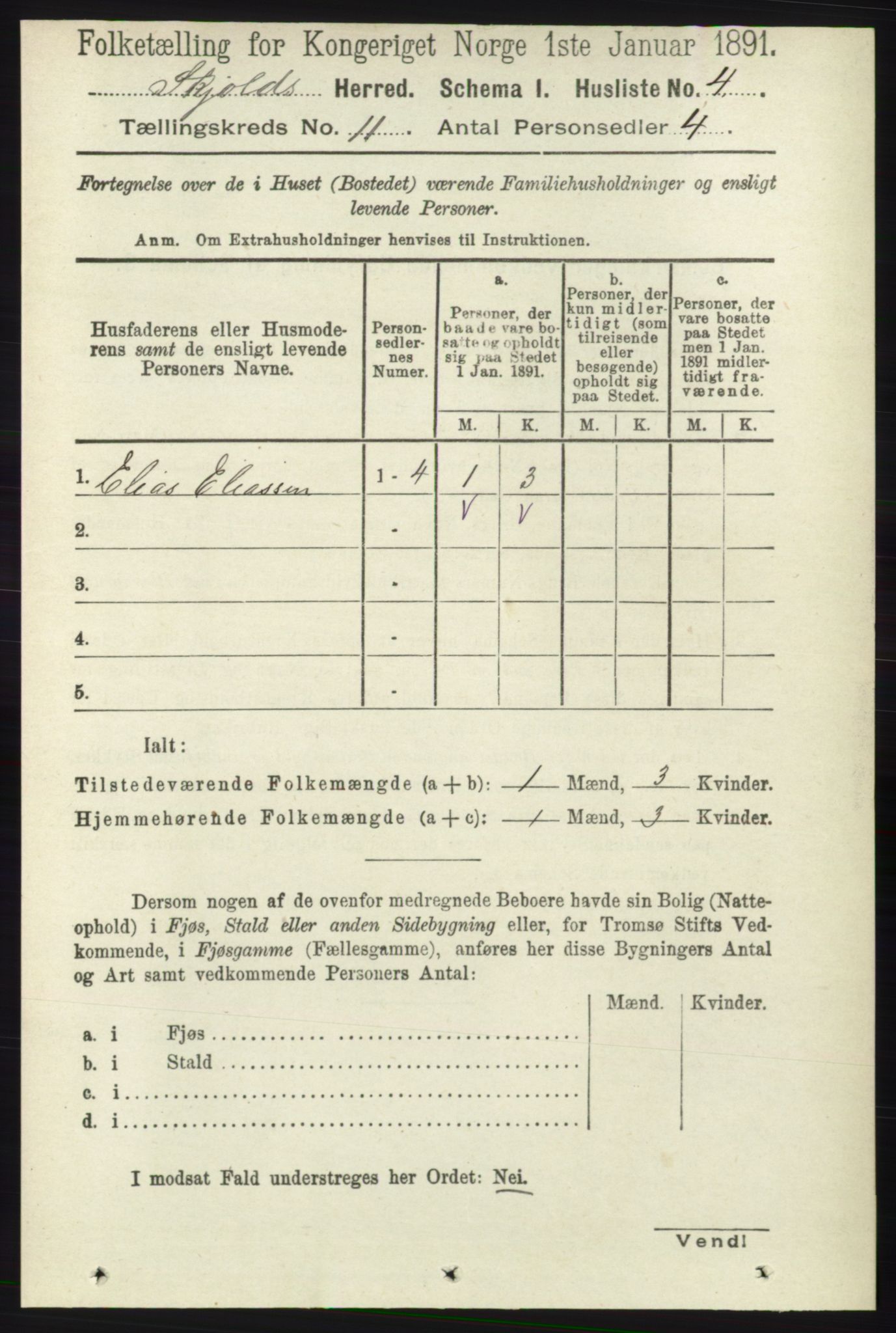 RA, 1891 census for 1154 Skjold, 1891, p. 2039