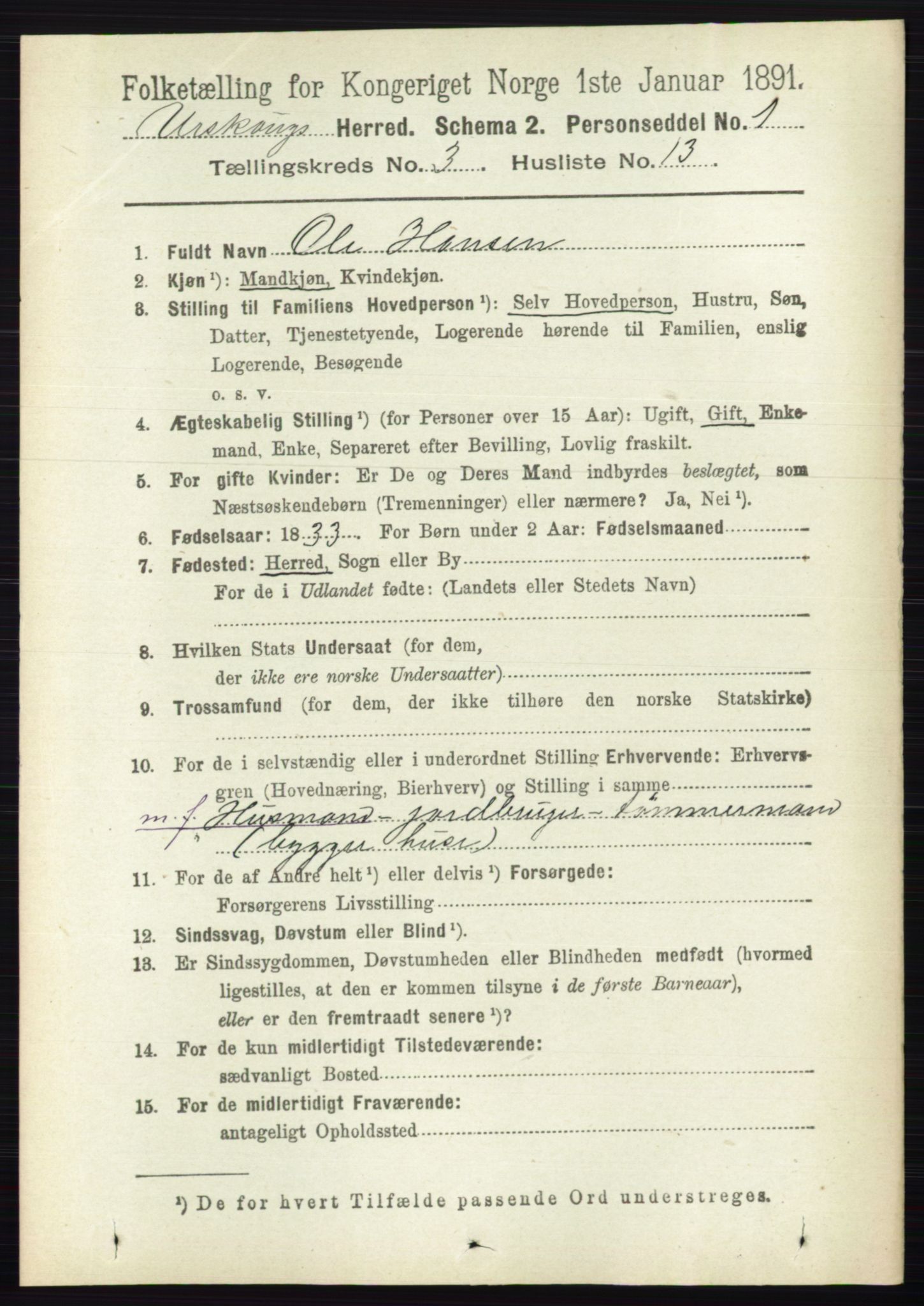 RA, 1891 census for 0224 Aurskog, 1891, p. 584