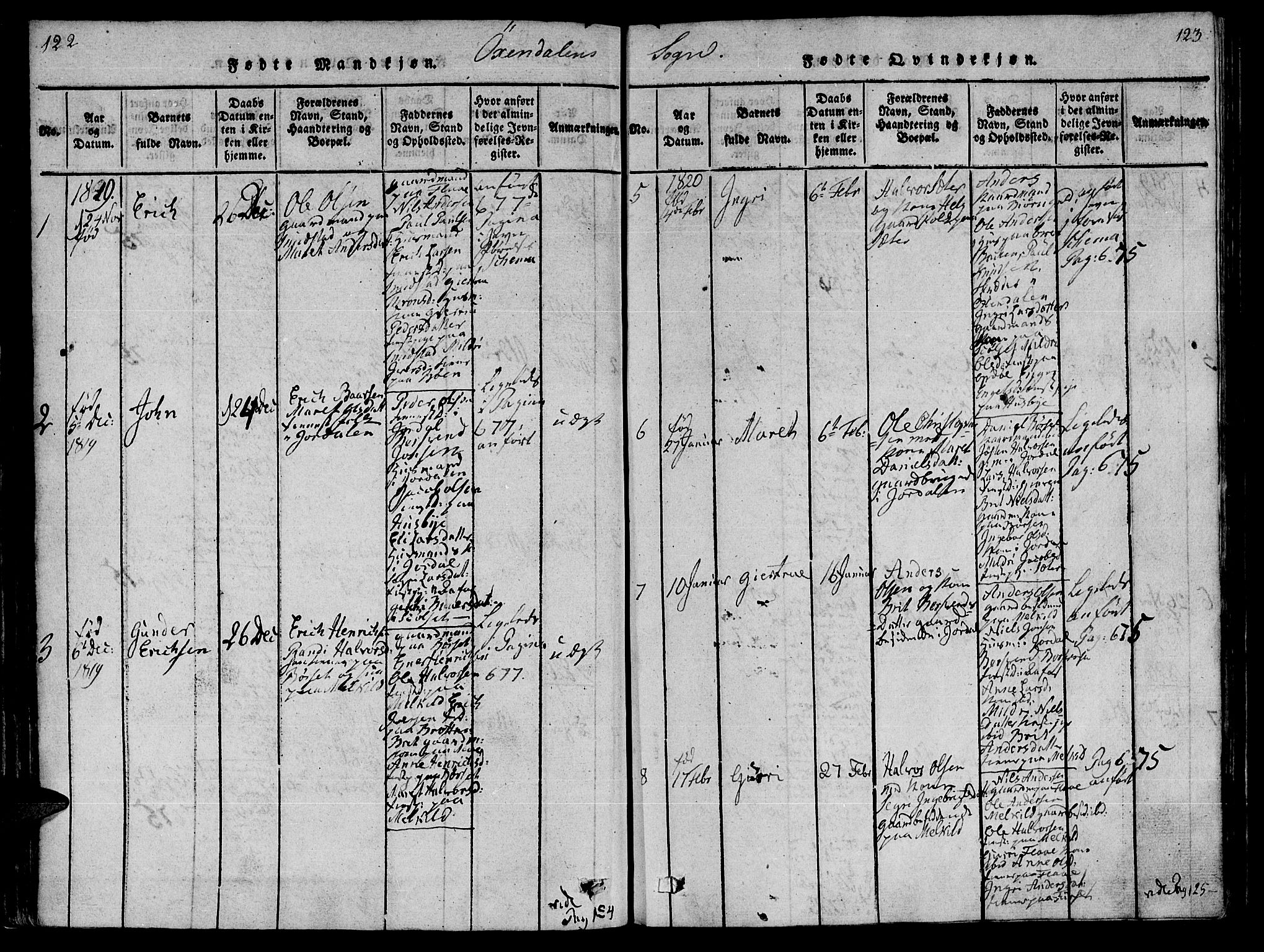 Ministerialprotokoller, klokkerbøker og fødselsregistre - Møre og Romsdal, SAT/A-1454/590/L1011: Parish register (official) no. 590A03 /3, 1819-1832, p. 122-123