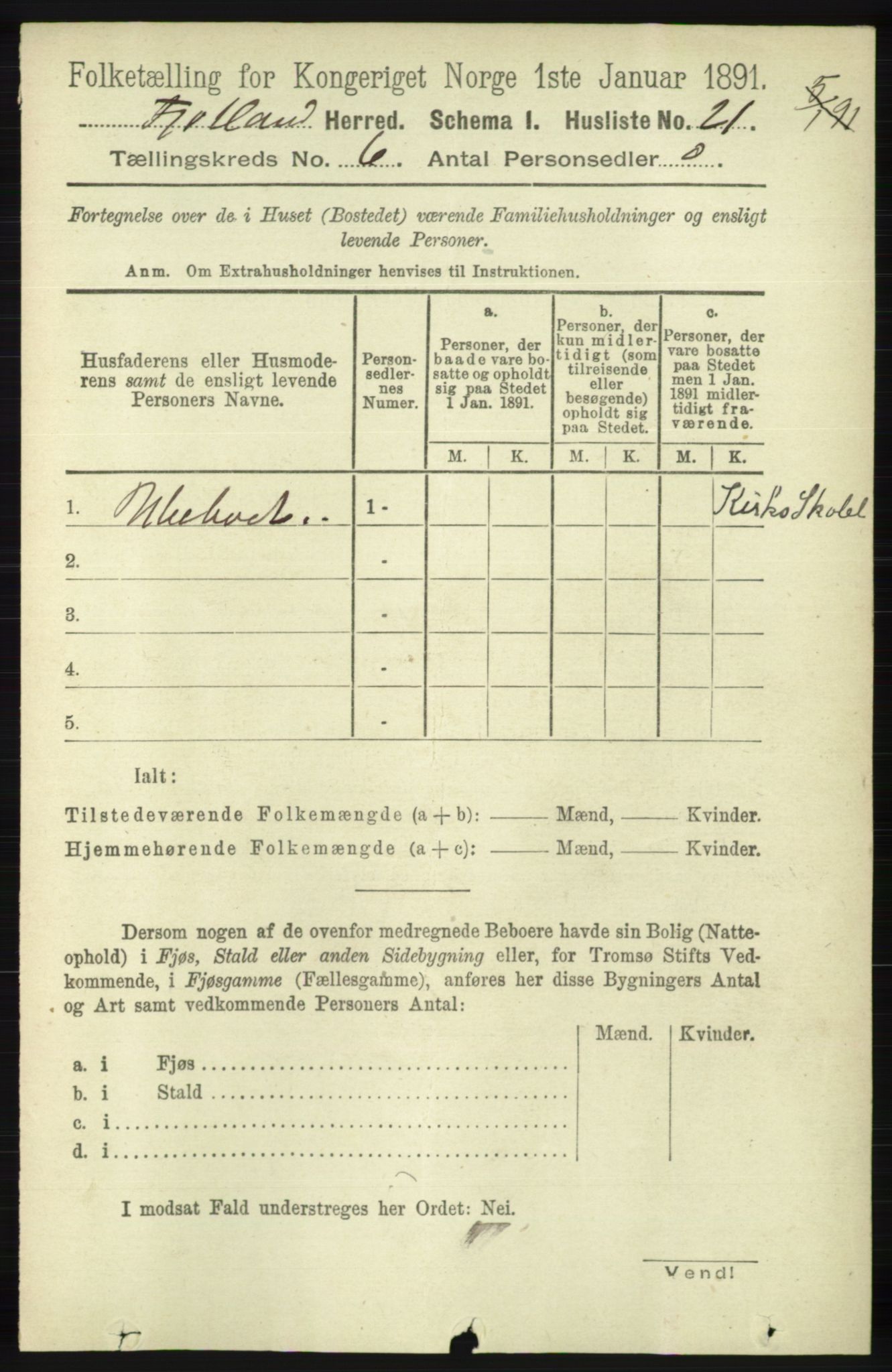 RA, 1891 census for 1036 Fjotland, 1891, p. 857