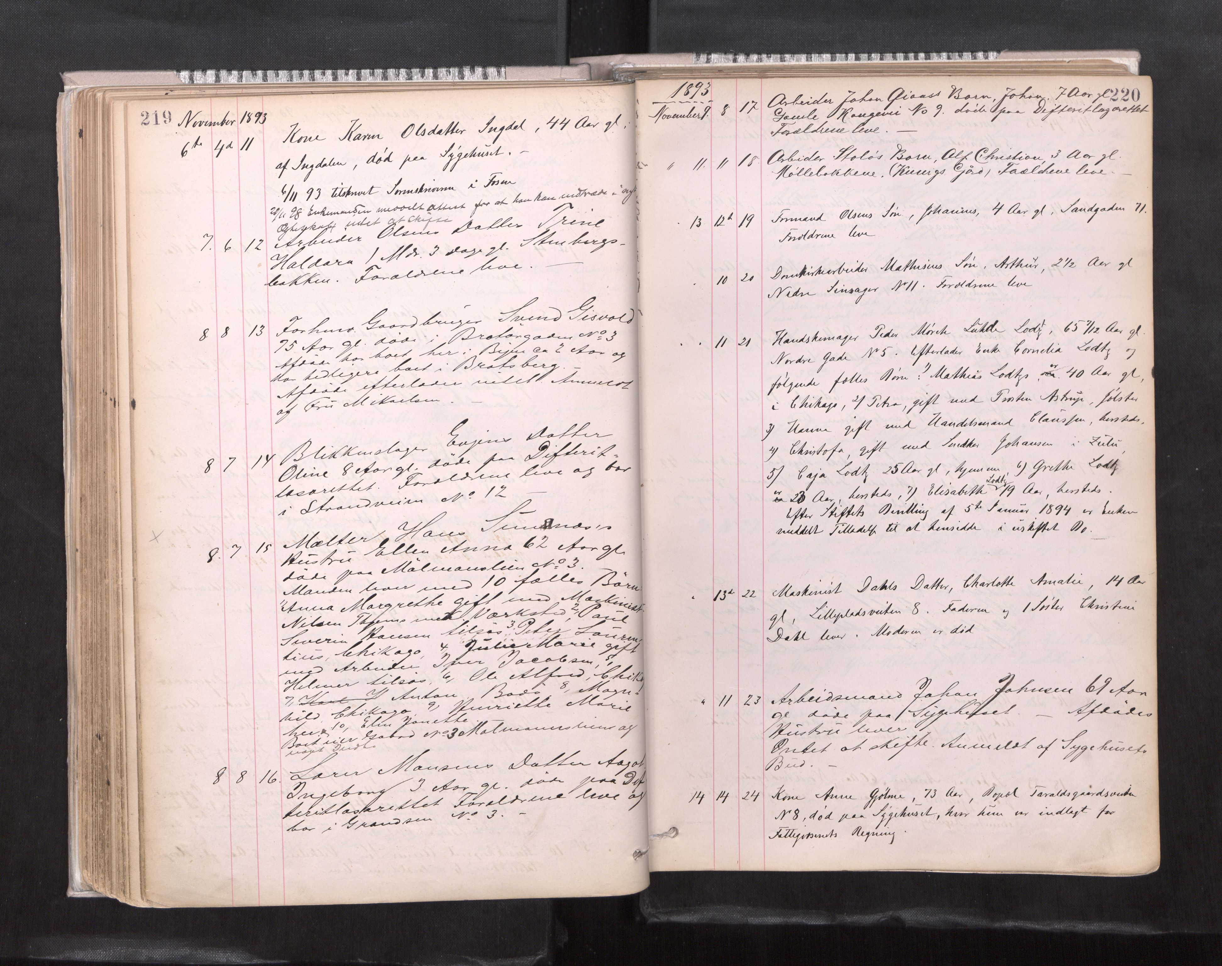 Trondheim byfogd, AV/SAT-A-0003/1/3/3L/L0004: Dødsanmeldelsesprotokoll, 1891-1897, p. 219-220