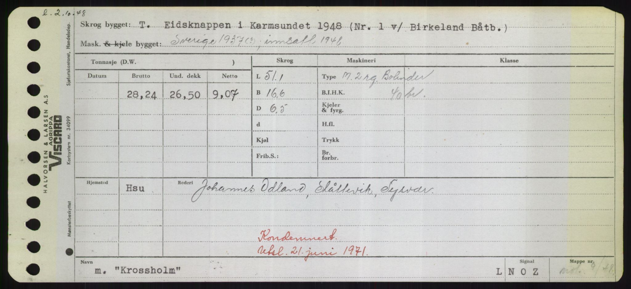 Sjøfartsdirektoratet med forløpere, Skipsmålingen, RA/S-1627/H/Hd/L0021: Fartøy, Kor-Kår, p. 229