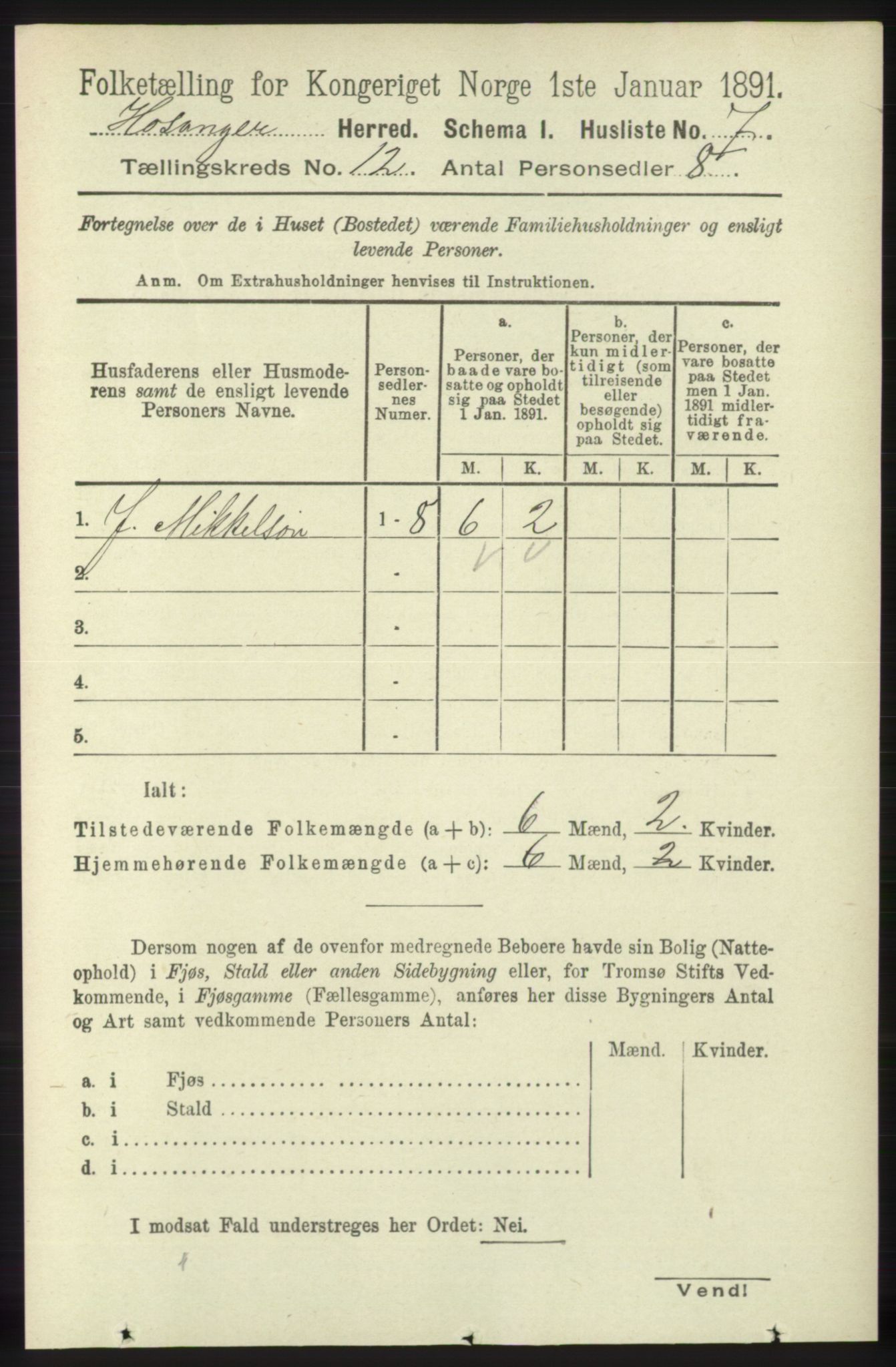 RA, 1891 census for 1253 Hosanger, 1891, p. 3967