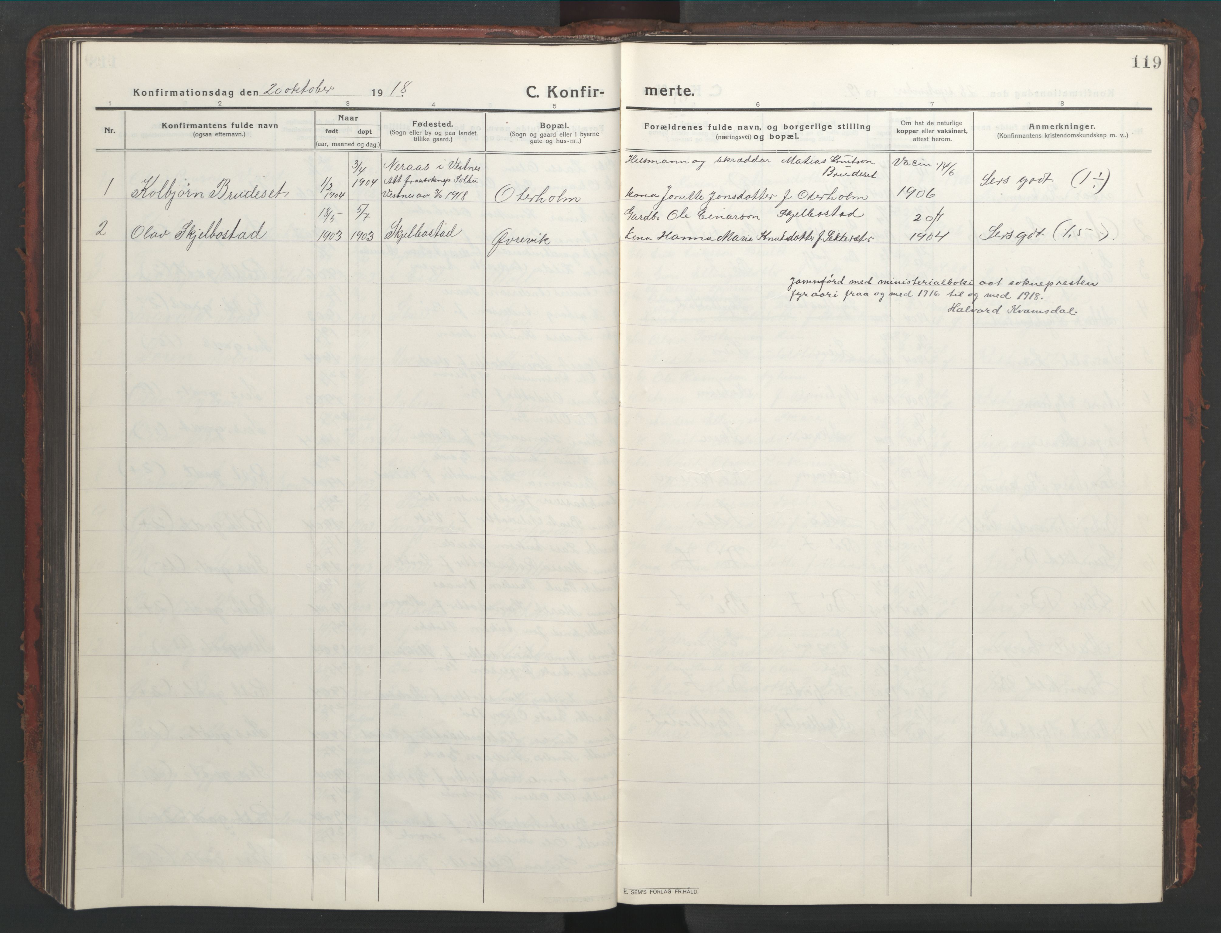 Ministerialprotokoller, klokkerbøker og fødselsregistre - Møre og Romsdal, AV/SAT-A-1454/543/L0565: Parish register (copy) no. 543C03, 1916-1955, p. 119