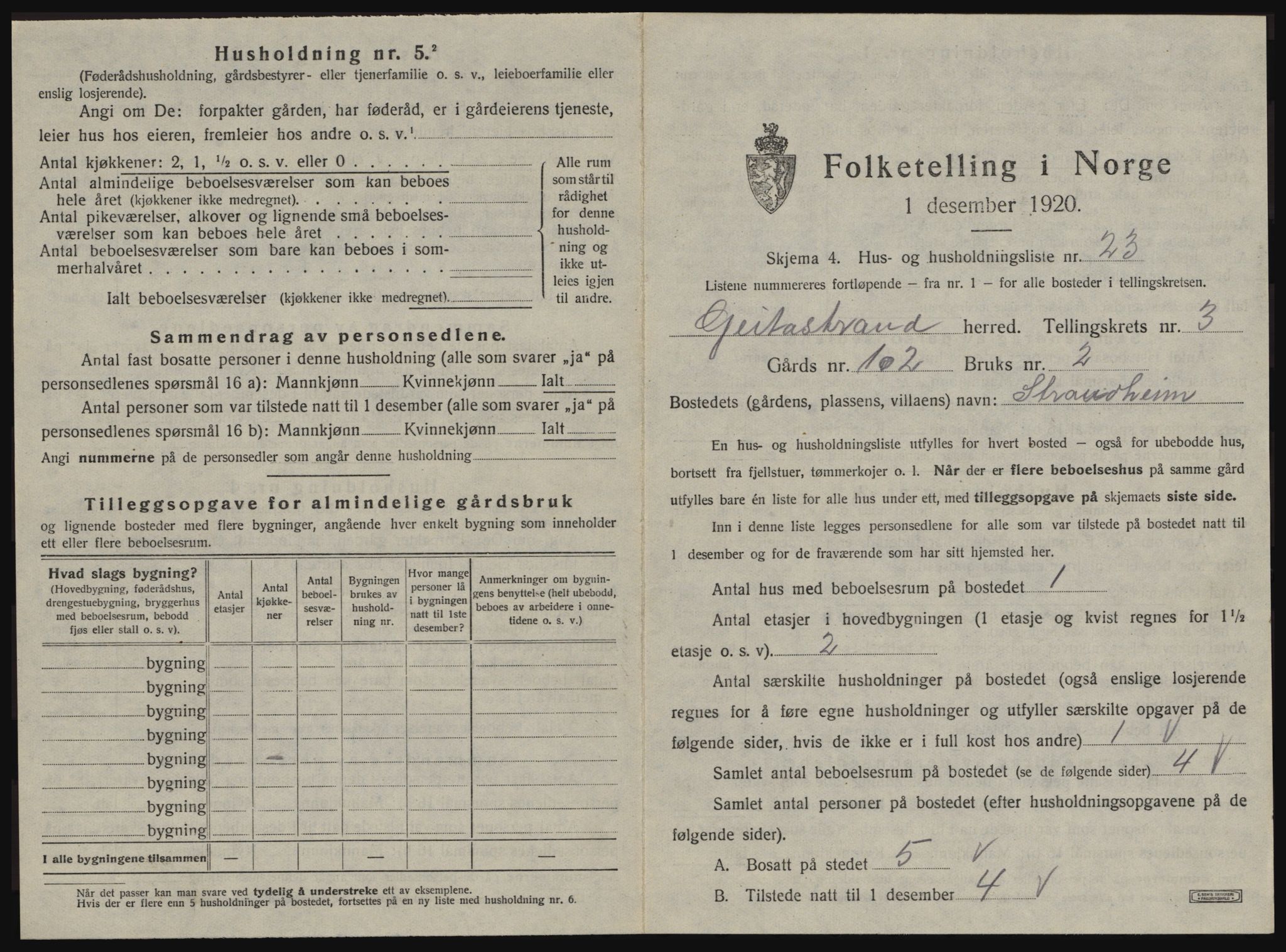 SAT, 1920 census for Geitastrand, 1920, p. 235