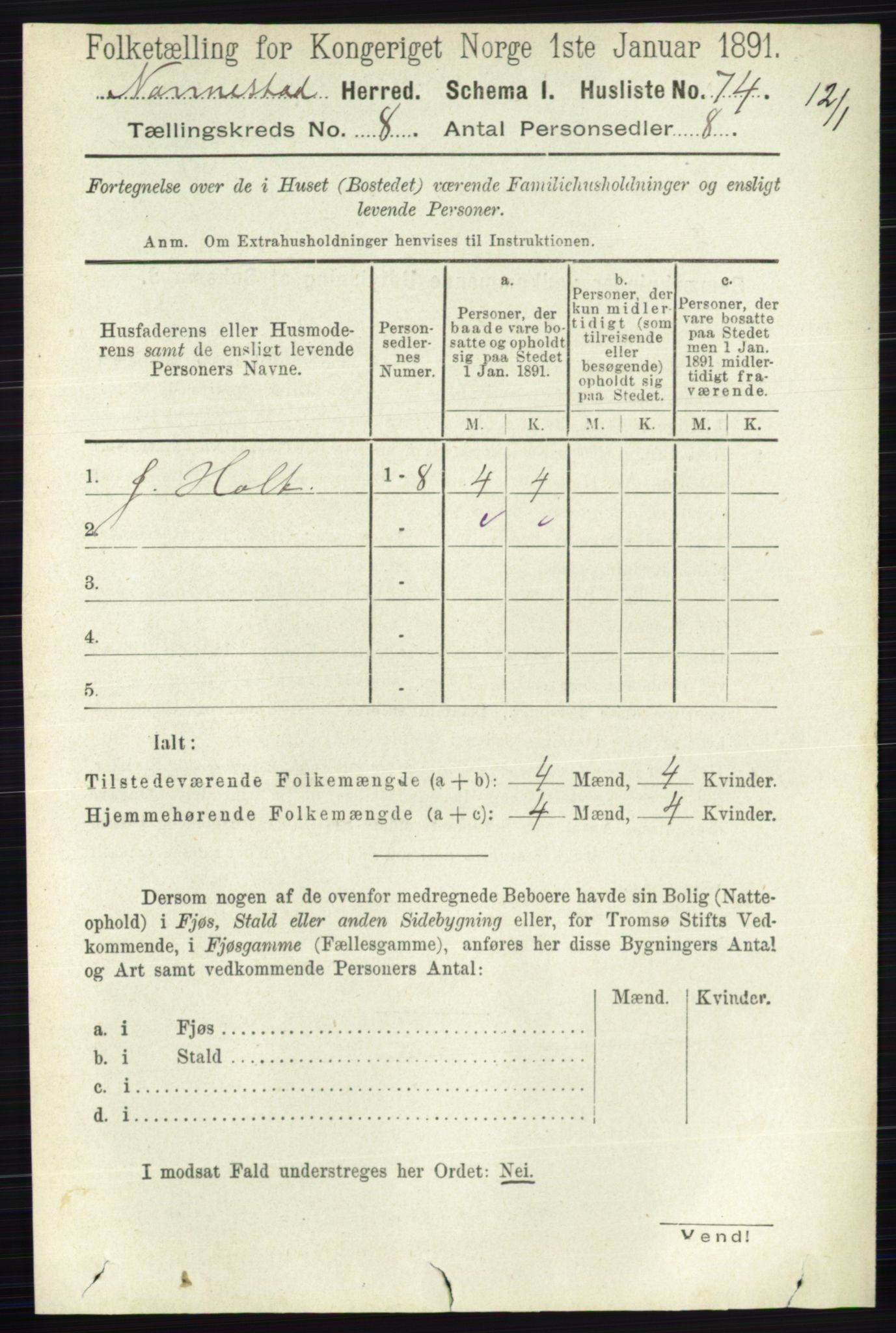 RA, 1891 census for 0238 Nannestad, 1891, p. 4405