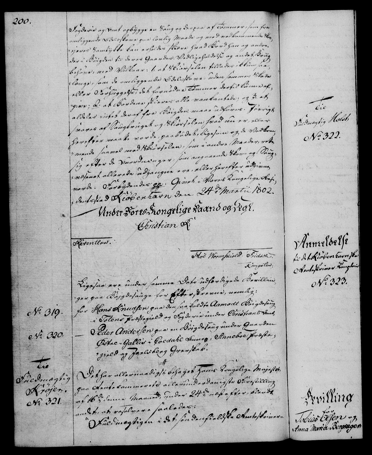 Rentekammeret, Kammerkanselliet, RA/EA-3111/G/Gg/Gga/L0017: Norsk ekspedisjonsprotokoll med register (merket RK 53.17), 1801-1803, p. 200