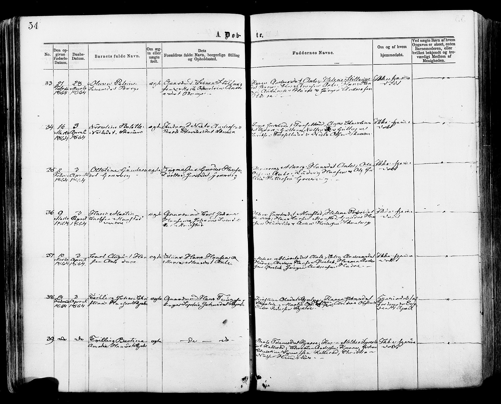 Onsøy prestekontor Kirkebøker, AV/SAO-A-10914/F/Fa/L0004: Parish register (official) no. I 4, 1861-1877, p. 54