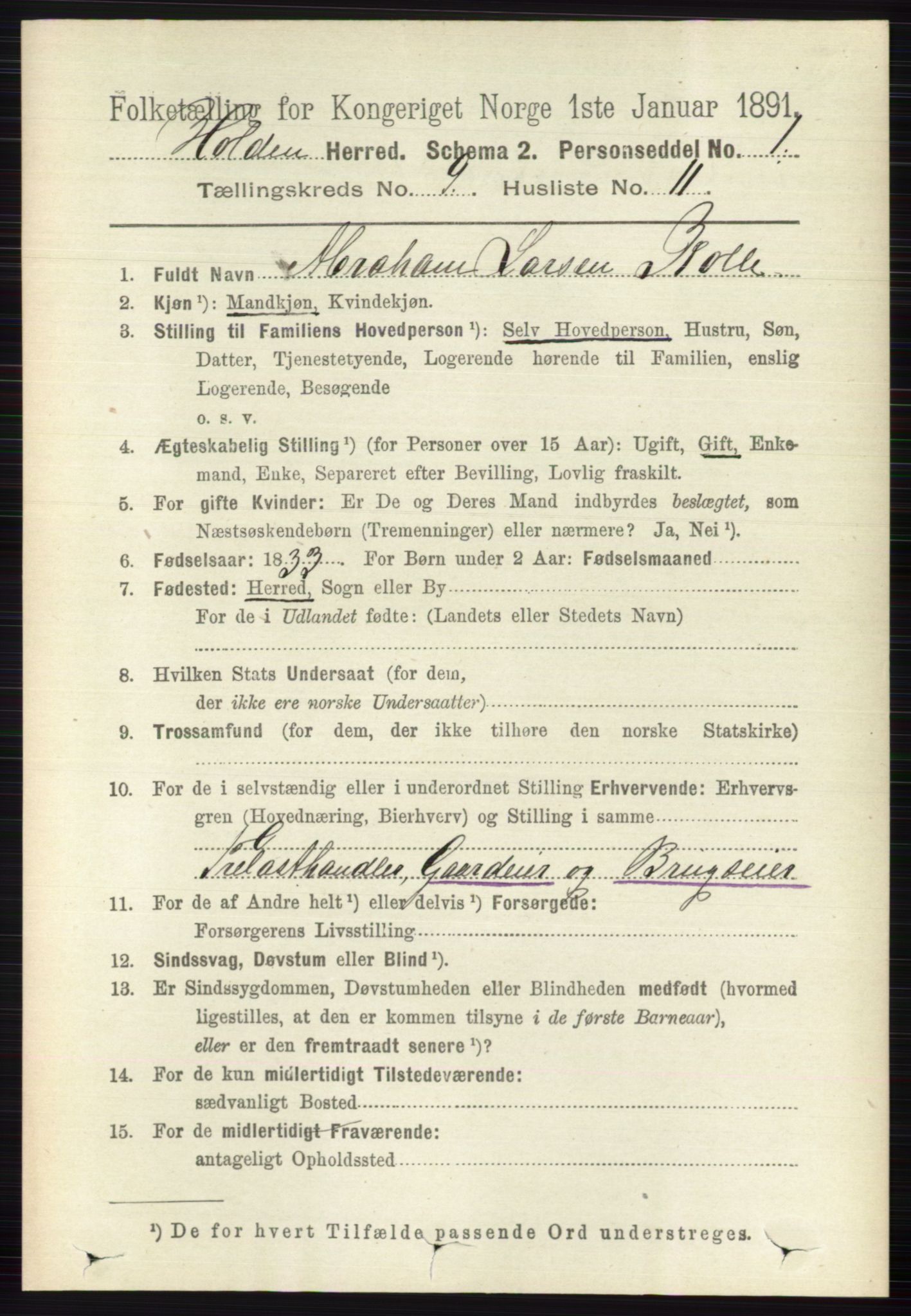 RA, 1891 census for 0819 Holla, 1891, p. 4142