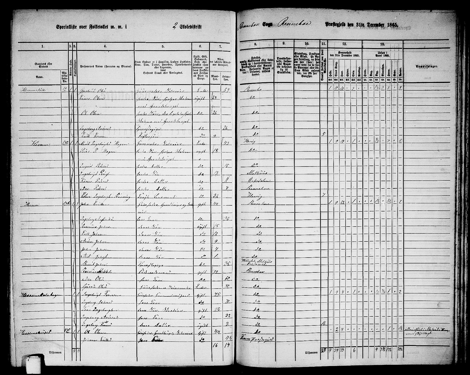 RA, 1865 census for Rennebu, 1865, p. 28