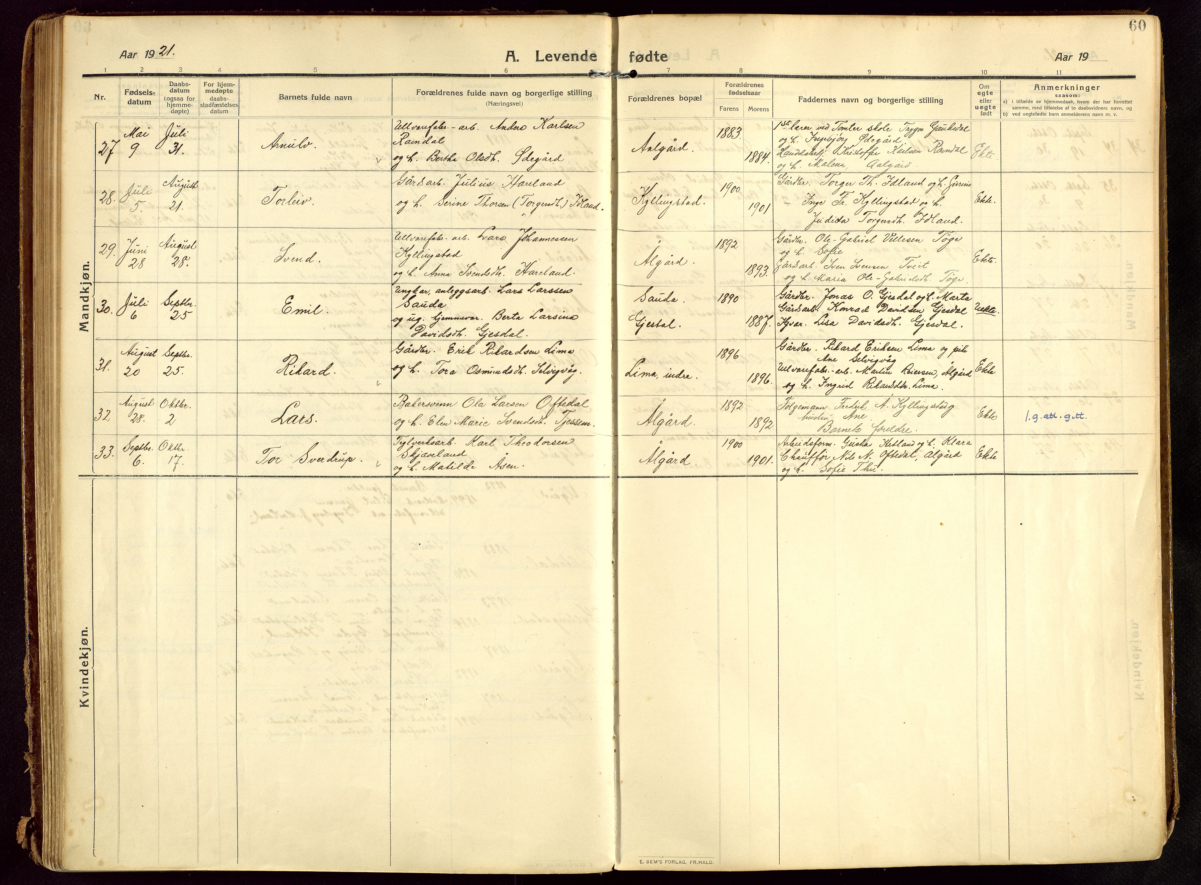 Lye sokneprestkontor, AV/SAST-A-101794/002/B/L0001: Parish register (official) no. A 13, 1910-1925, p. 60