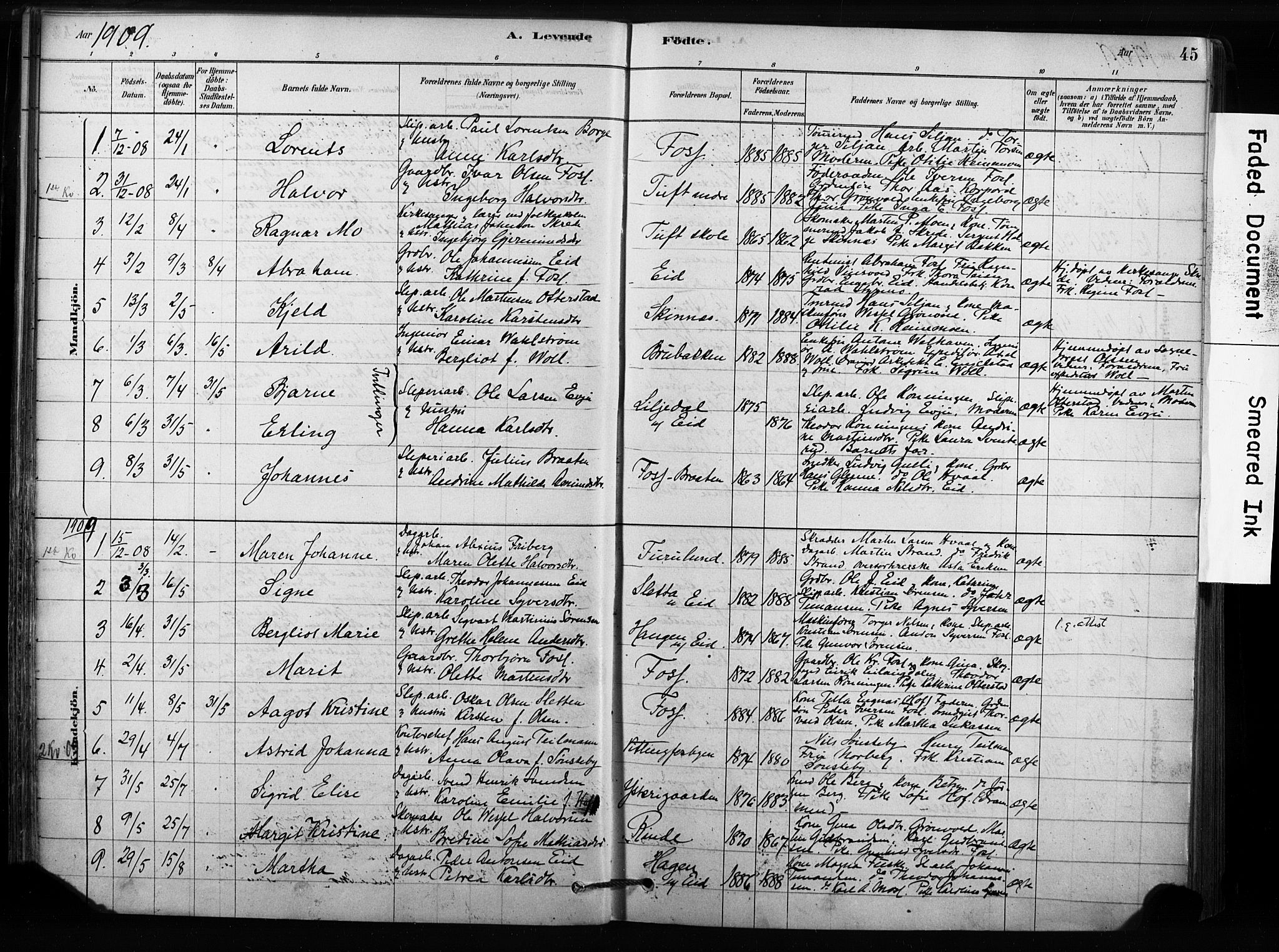 Sandsvær kirkebøker, SAKO/A-244/F/Fc/L0001: Parish register (official) no. III 1, 1878-1923, p. 45