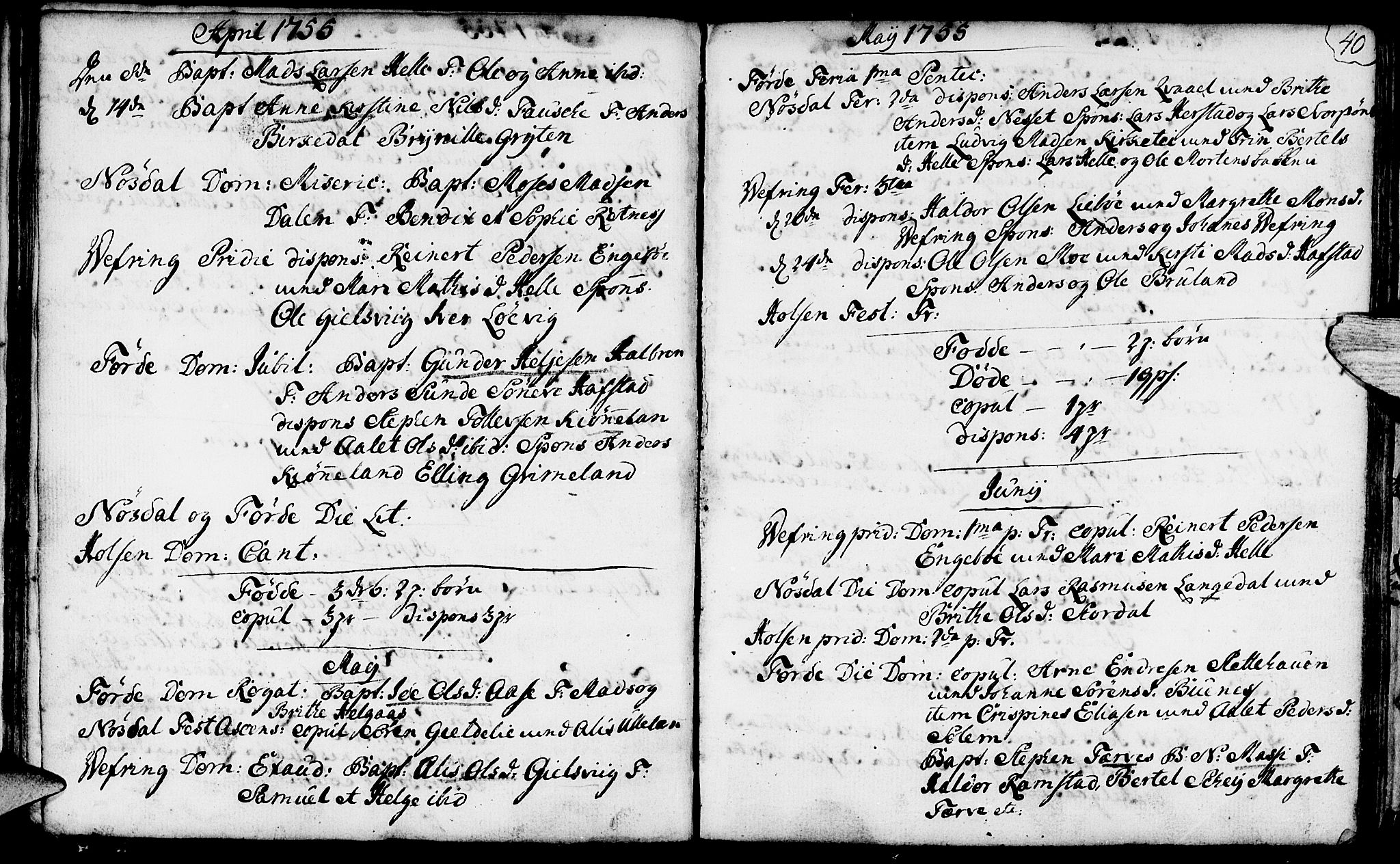 Førde sokneprestembete, AV/SAB-A-79901/H/Haa/Haaa/L0003: Parish register (official) no. A 3, 1749-1764, p. 40