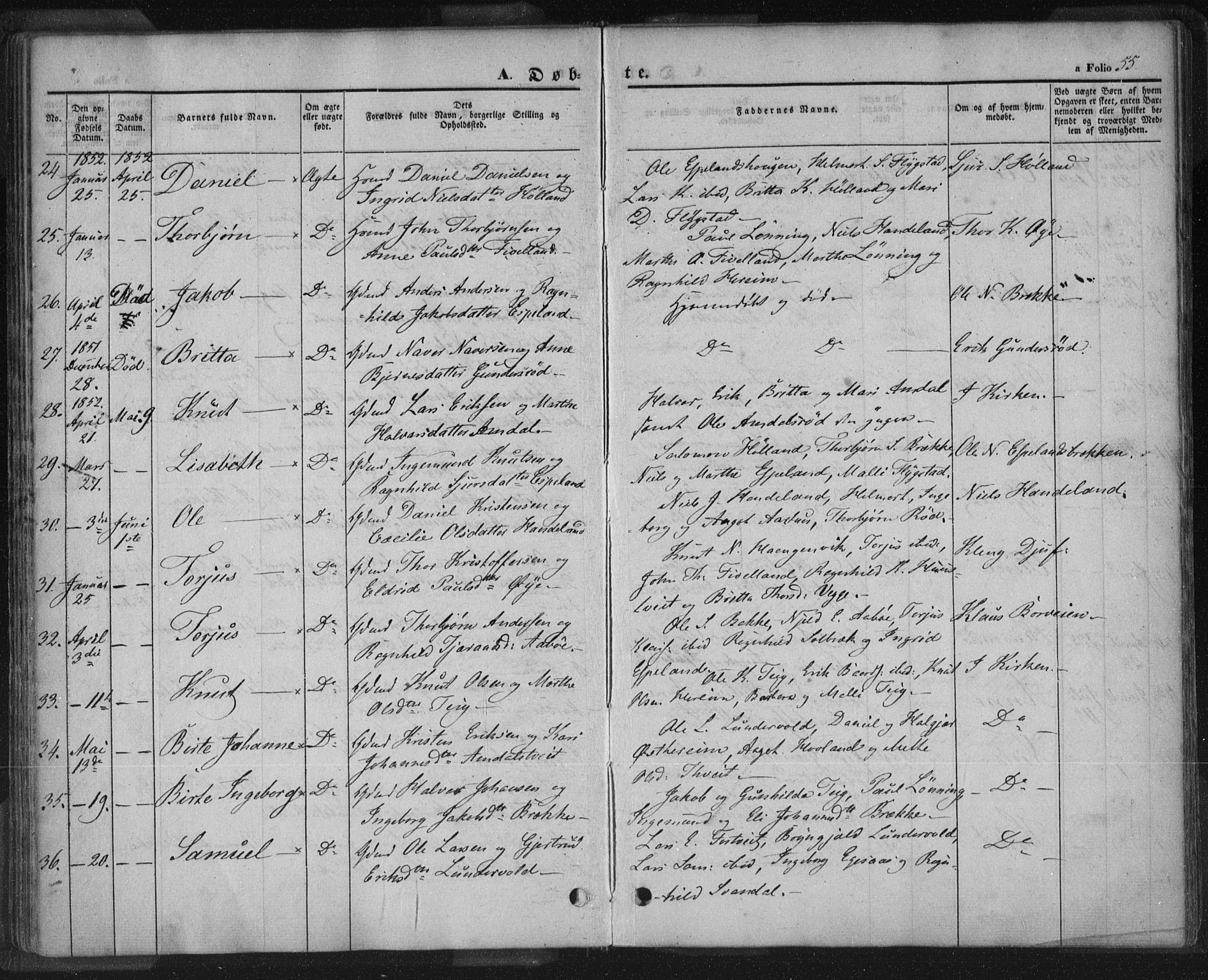 Sand sokneprestkontor, AV/SAST-A-101848/01/III/L0002: Parish register (official) no. A 2, 1838-1859, p. 55