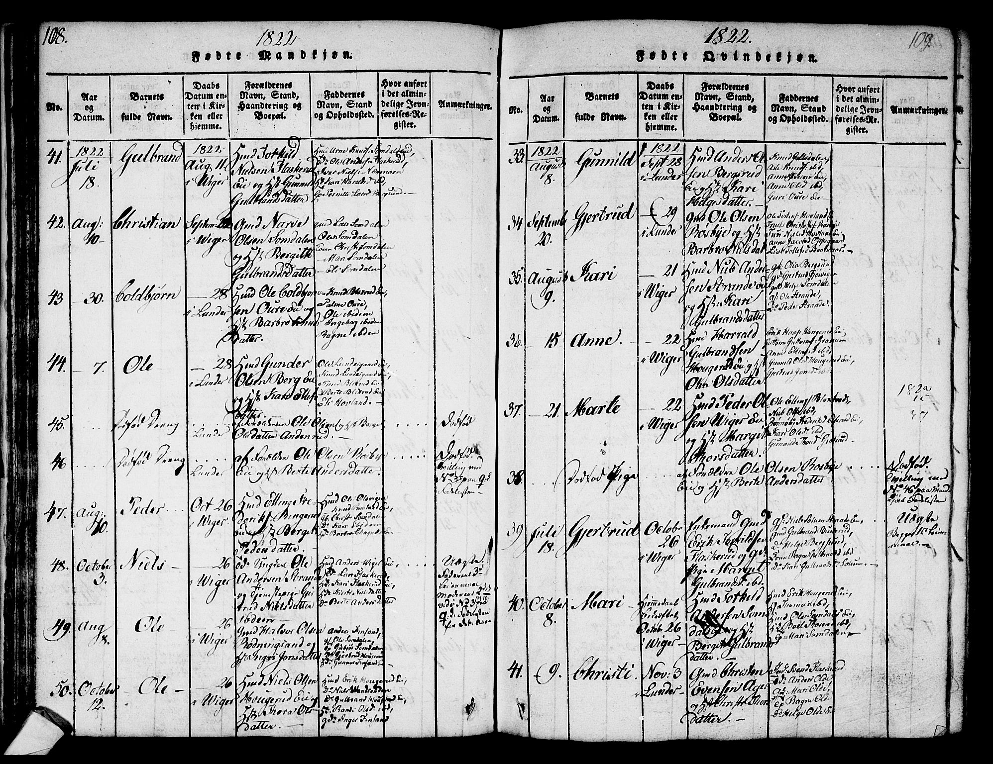 Norderhov kirkebøker, AV/SAKO-A-237/G/Ga/L0003: Parish register (copy) no. I 3 /2, 1814-1876, p. 108-109