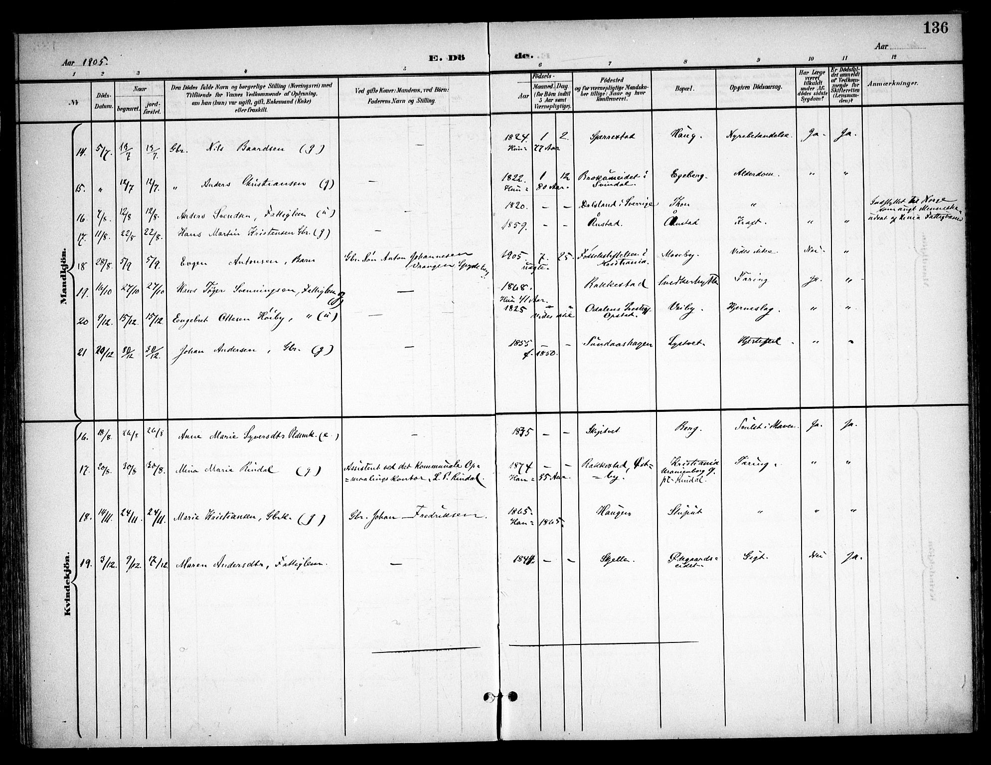 Skiptvet prestekontor Kirkebøker, AV/SAO-A-20009/F/Fa/L0011: Parish register (official) no. 11, 1901-1913, p. 136