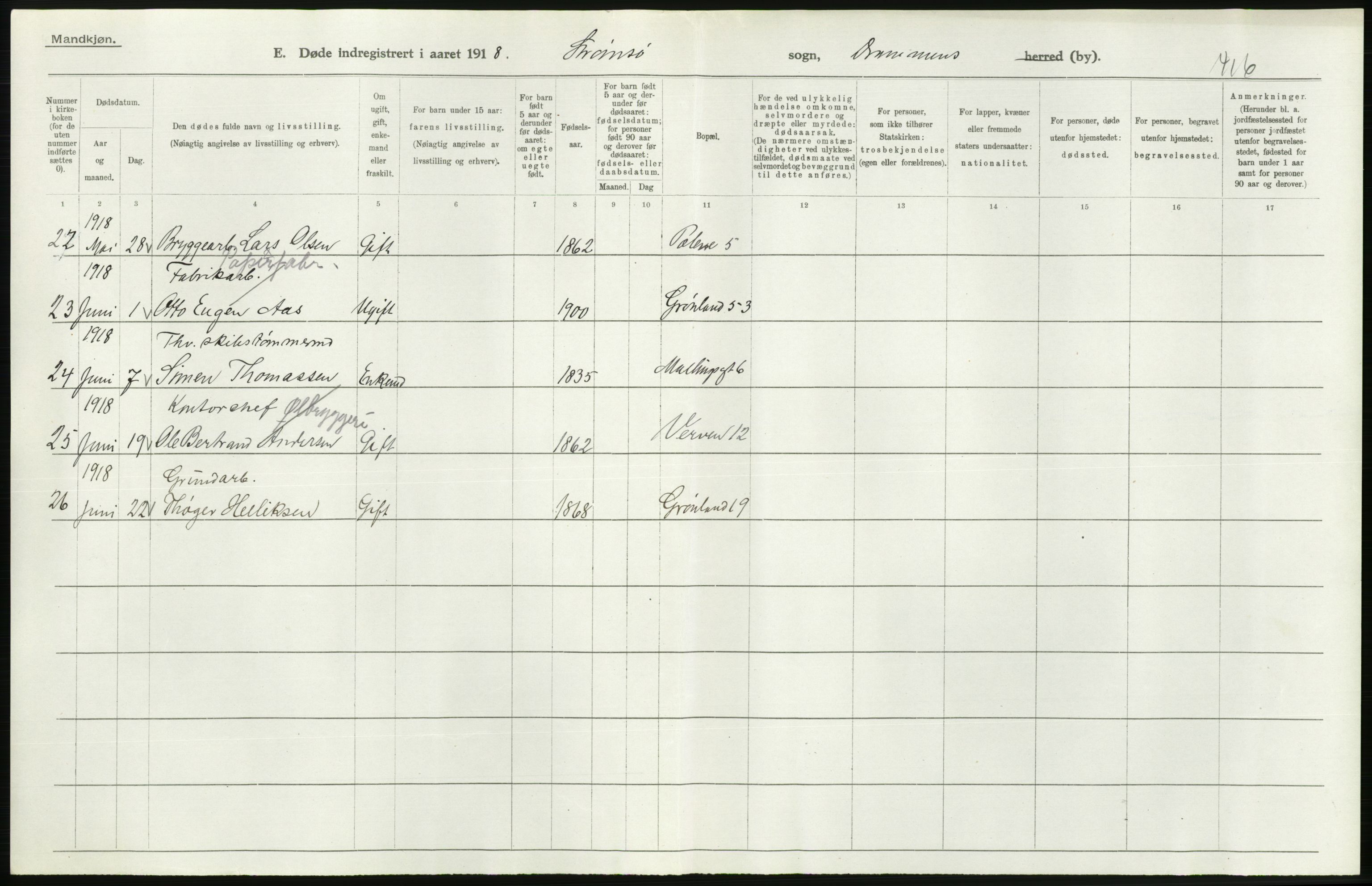 Statistisk sentralbyrå, Sosiodemografiske emner, Befolkning, AV/RA-S-2228/D/Df/Dfb/Dfbh/L0020: Buskerud fylke: Døde. Bygder og byer., 1918, p. 450