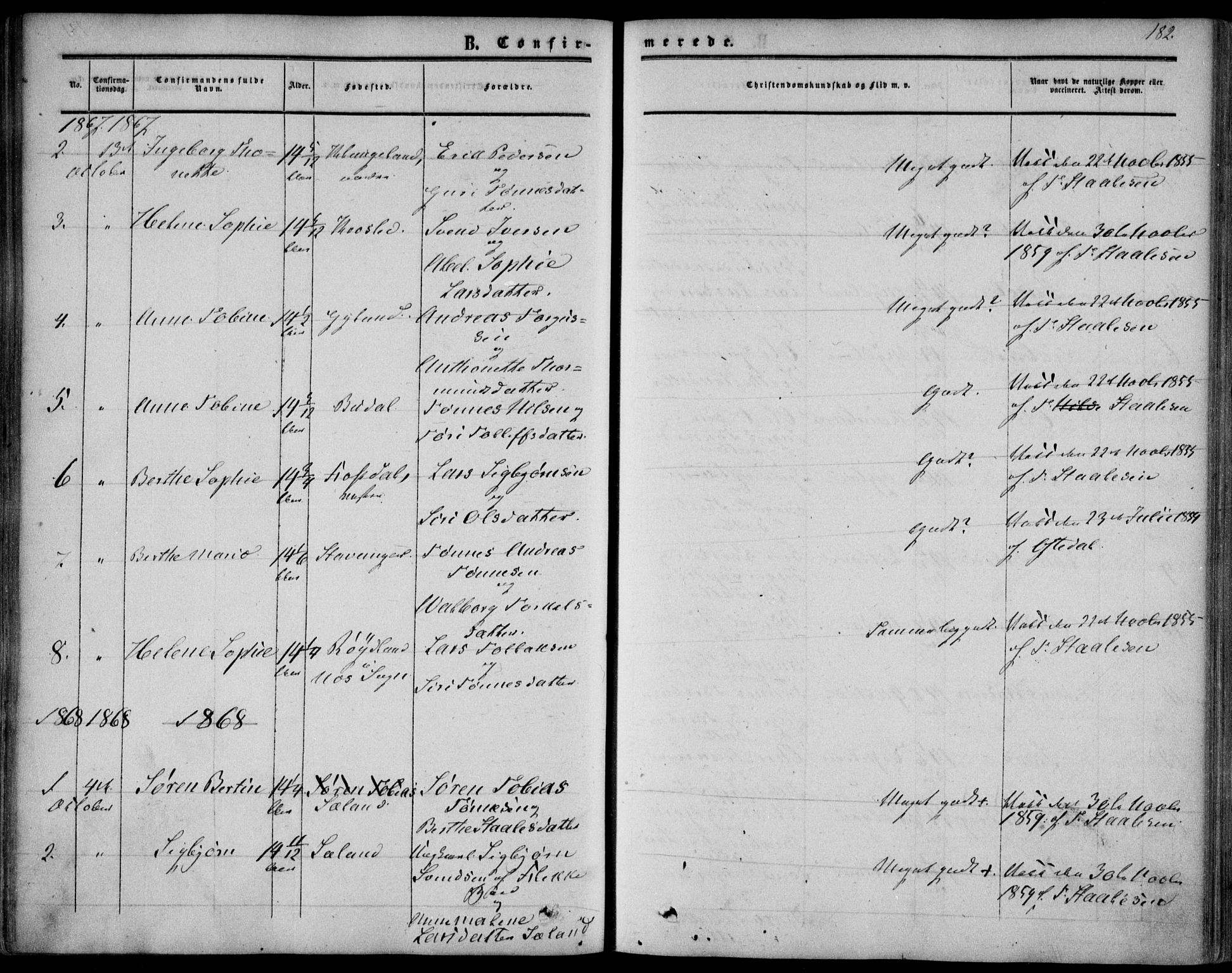 Bakke sokneprestkontor, AV/SAK-1111-0002/F/Fa/Fab/L0002: Parish register (official) no. A 2, 1855-1884, p. 182