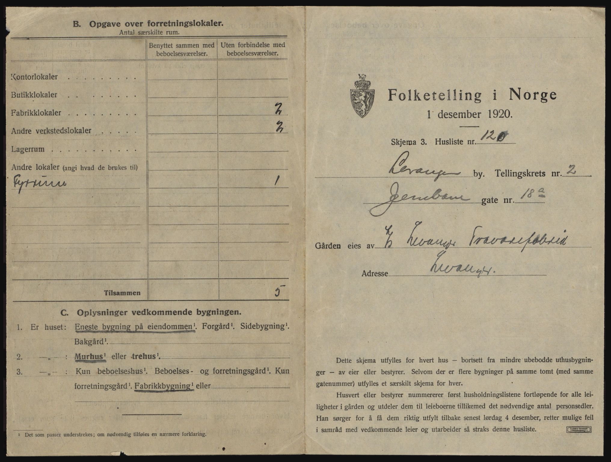 SAT, 1920 census for Levanger town, 1920, p. 470