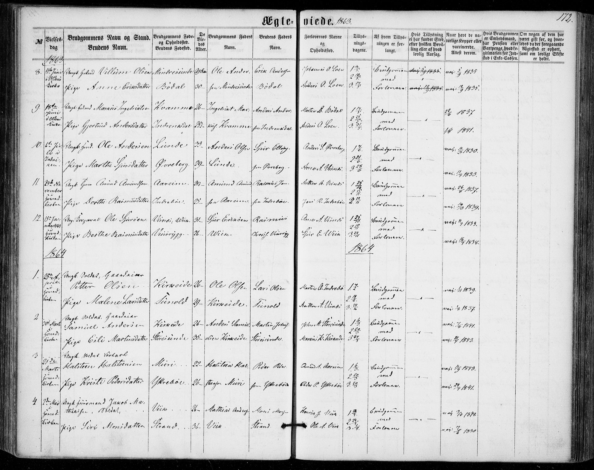 Stryn Sokneprestembete, AV/SAB-A-82501: Parish register (official) no. A 3, 1862-1877, p. 172