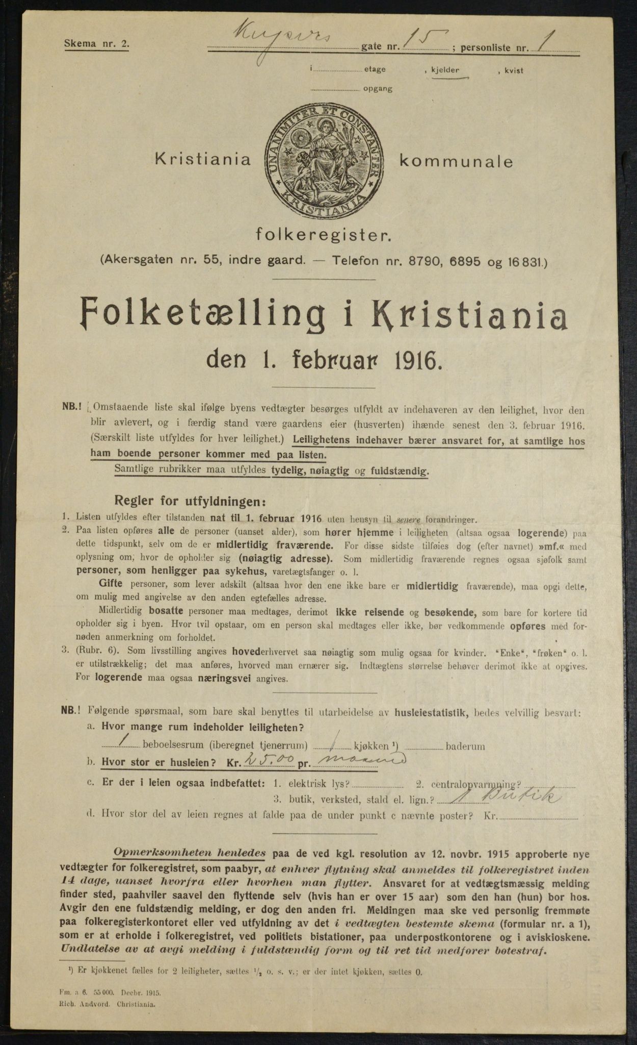 OBA, Municipal Census 1916 for Kristiania, 1916, p. 50456