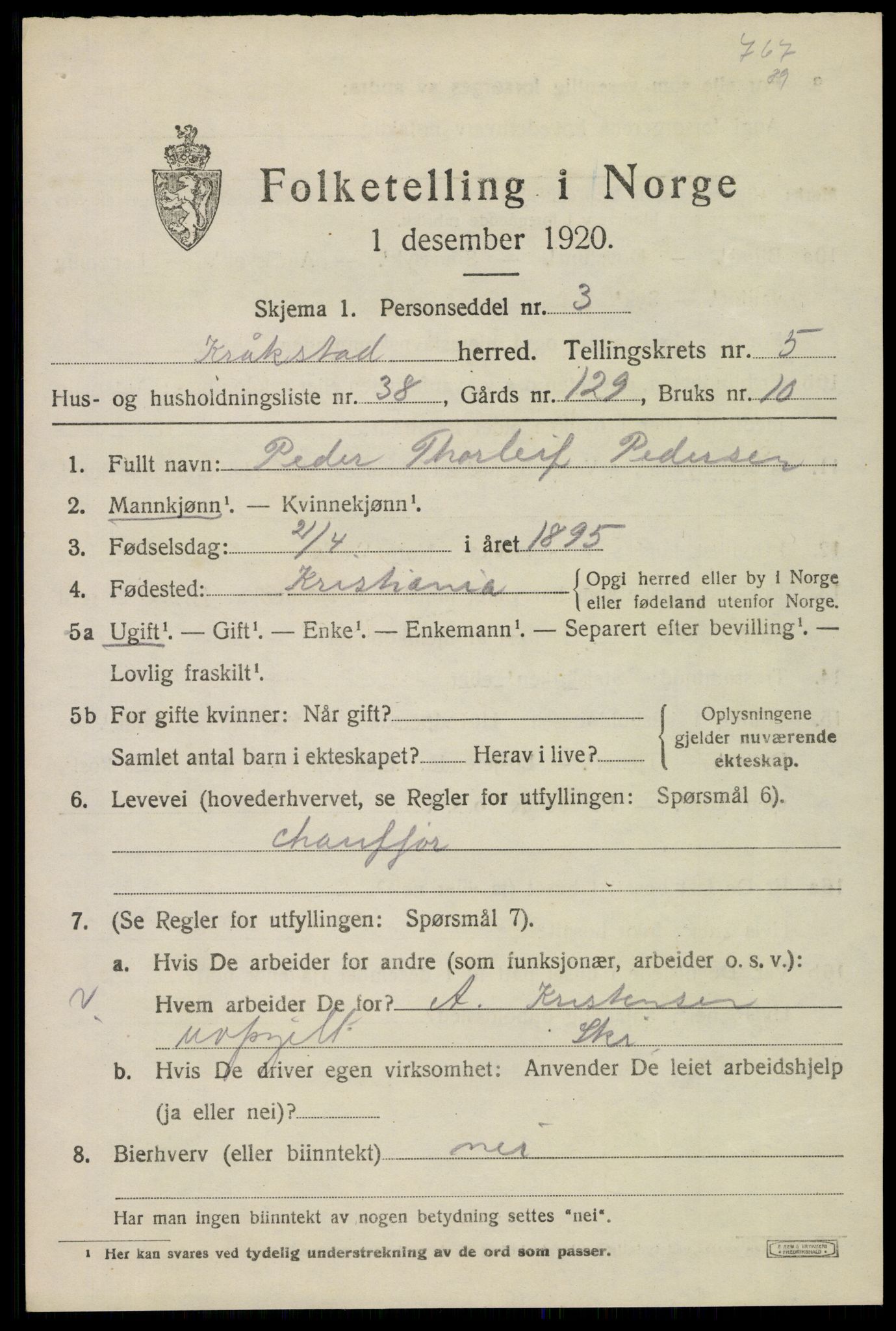 SAO, 1920 census for Kråkstad, 1920, p. 5405