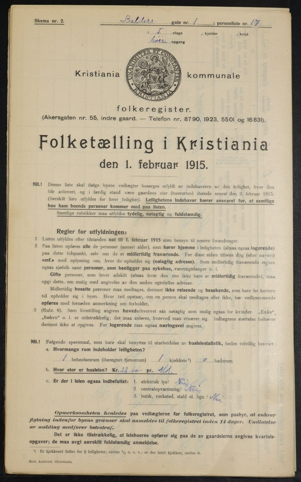 OBA, Municipal Census 1915 for Kristiania, 1915, p. 3109