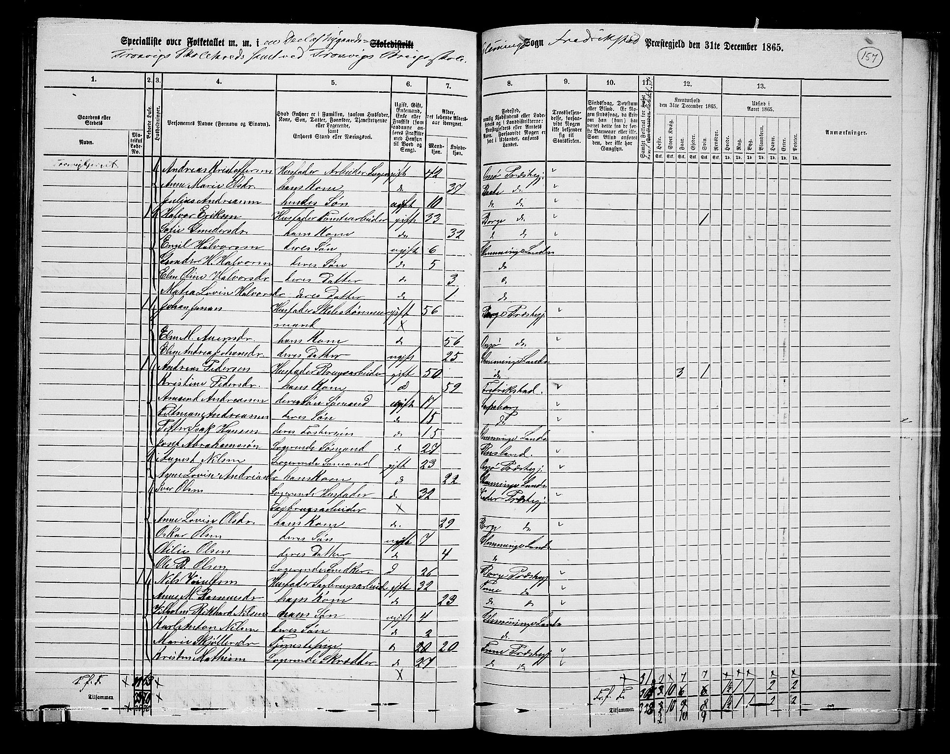 RA, 1865 census for Fredrikstad/Glemmen, 1865, p. 149