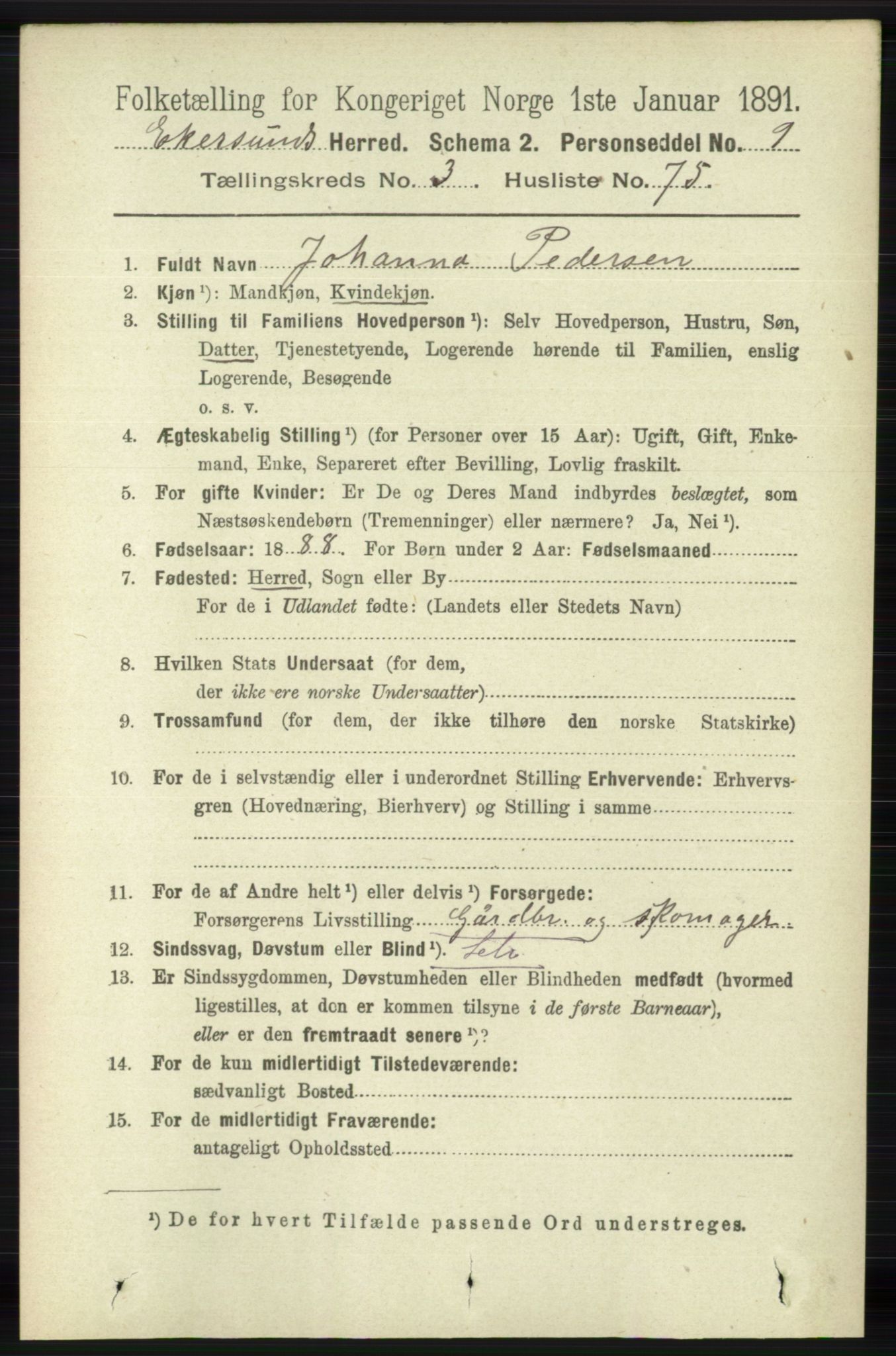 RA, 1891 census for 1116 Eigersund herred, 1891, p. 1500