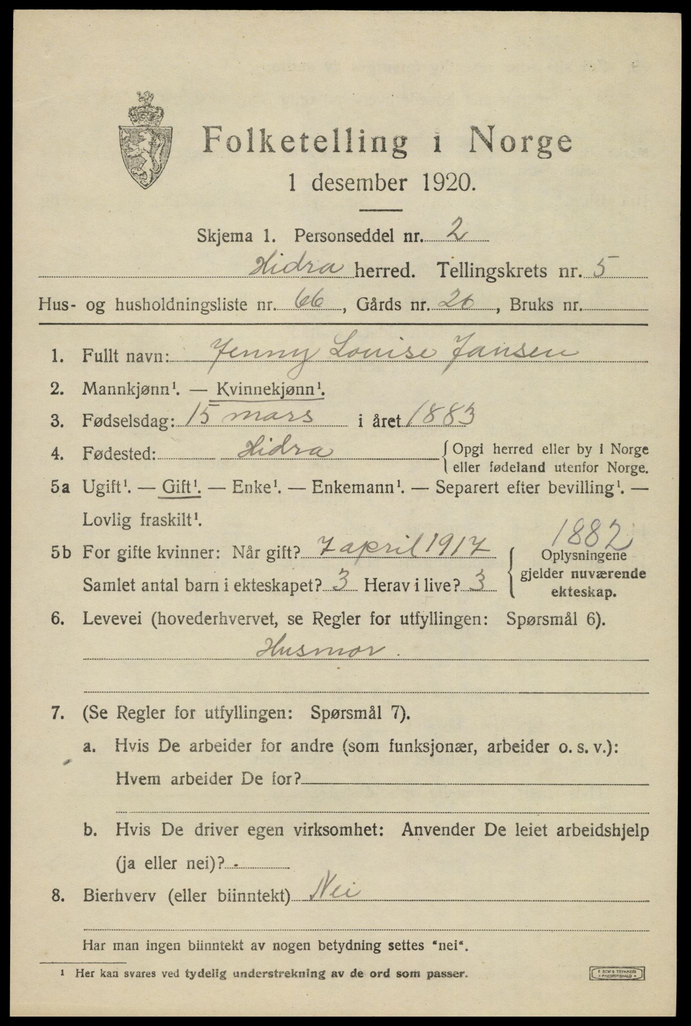 SAK, 1920 census for Hidra, 1920, p. 4082